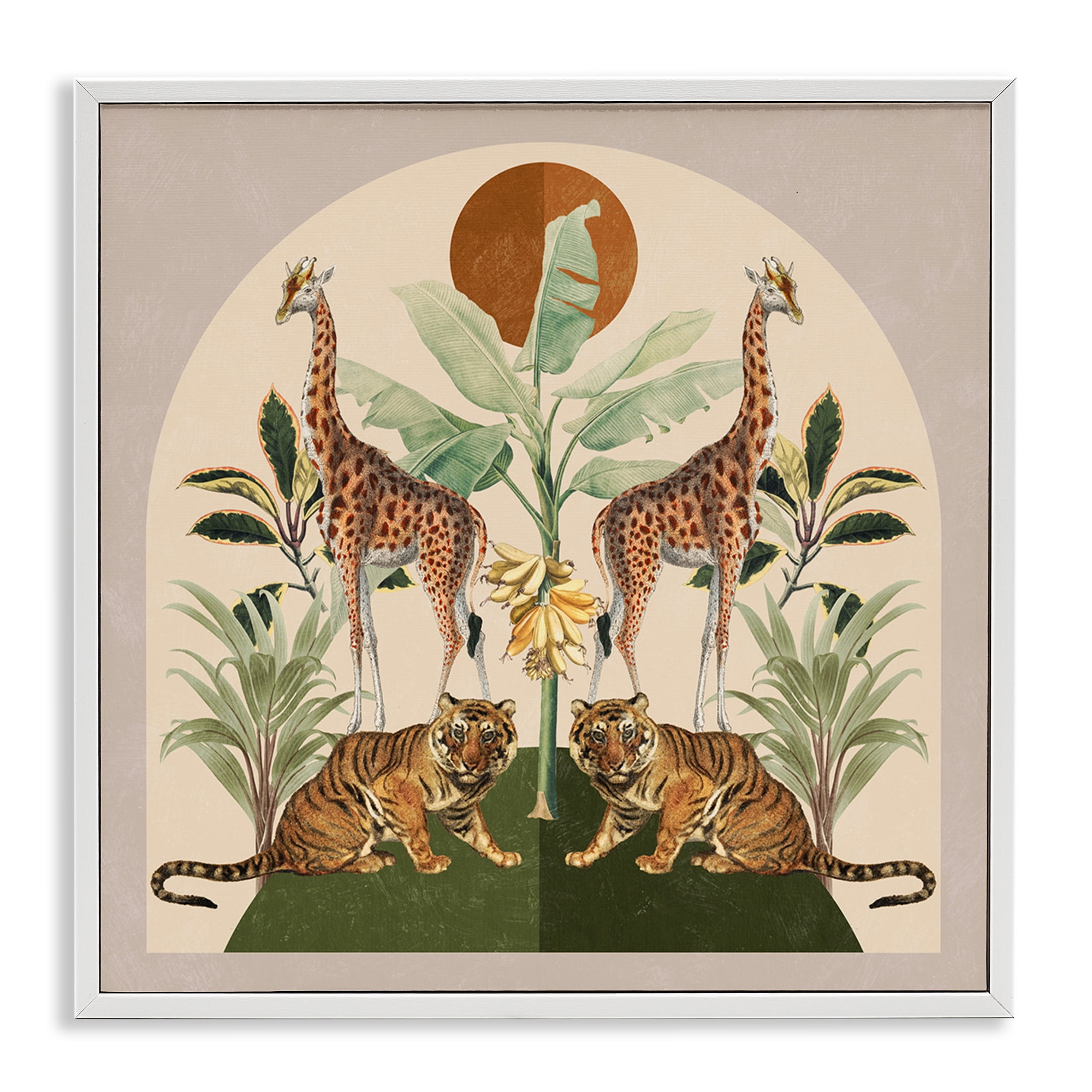 Stupell Industries Jungle Animals Motif Landscape Painting White Framed Art Print Wall Art, 12 x 12