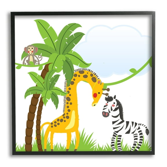 Stupell Industries Jungle Animals & Palm Trees Animals & Insects Painting Black Framed Art Print Wall Art, 12 x 12