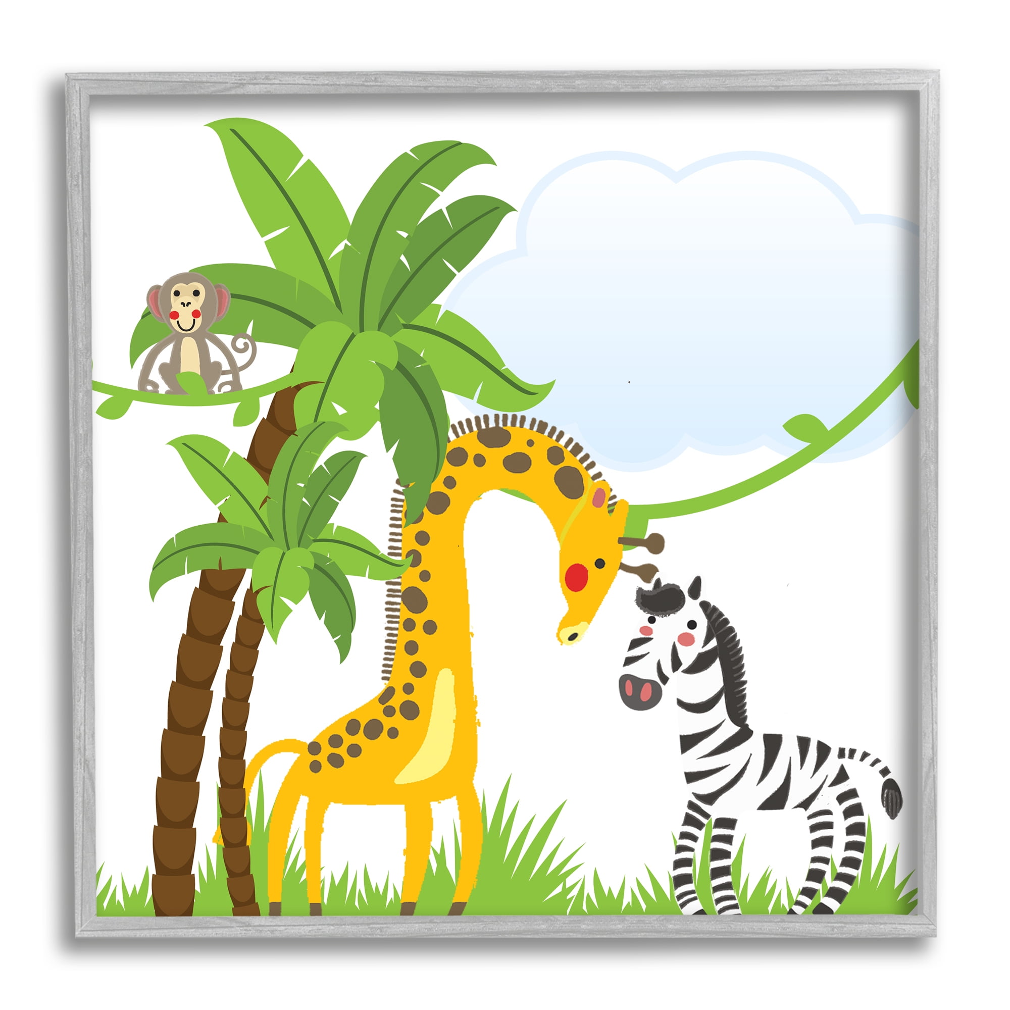 Gray Framed Jungle Animals Canvas Print for Kids Nursery