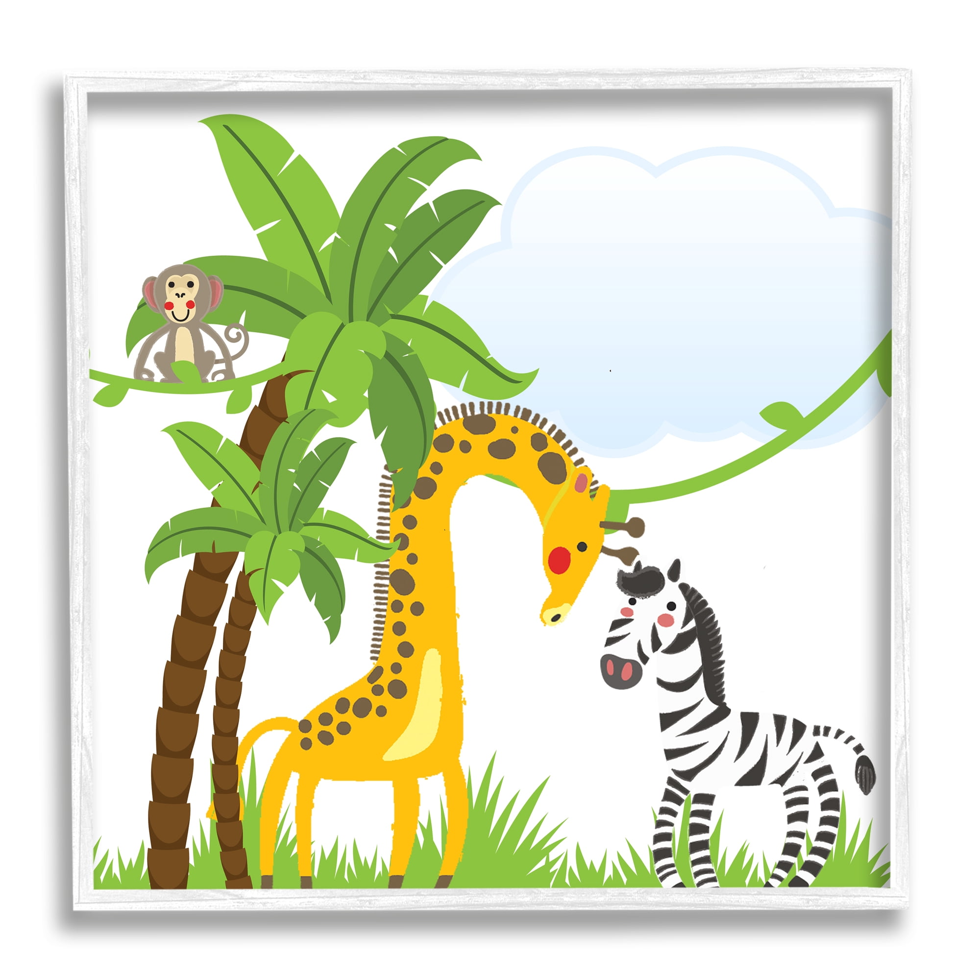 Stupell Industries Jungle Animals & Palm Trees Animals & Insects Painting White Framed Art Print Wall Art, 12 x 12