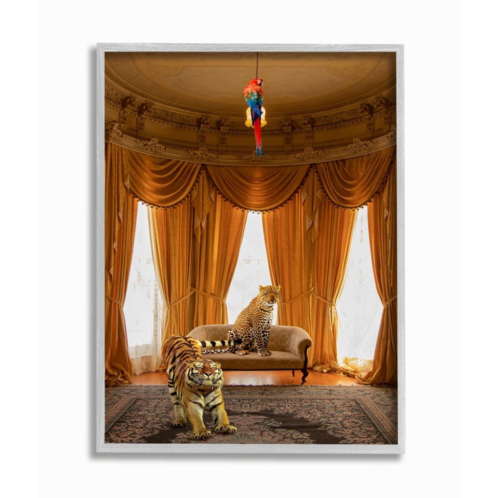 Stupell Industries Jungle Animals Relaxing in Classical Architectural Interior Framed Wall Art Design by Ziwei Li, 11" x 14", Gray Framed