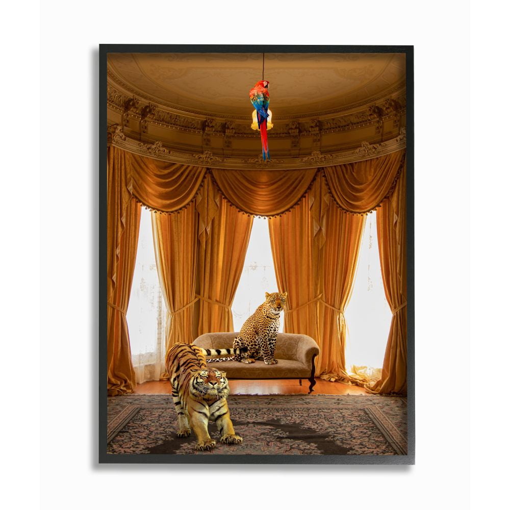 Stupell Industries Jungle Animals Relaxing in Classical Architectural Interior Framed Wall Art Design by Ziwei Li, 24" x 30", Black Framed