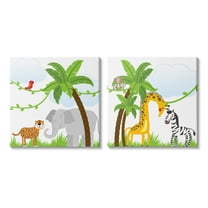 Stupell Industries Jungle Animals Scene Animals & Insects Painting Gallery Wrapped Canvas Art Print Wall Art, 17 x 17, Set of 2
