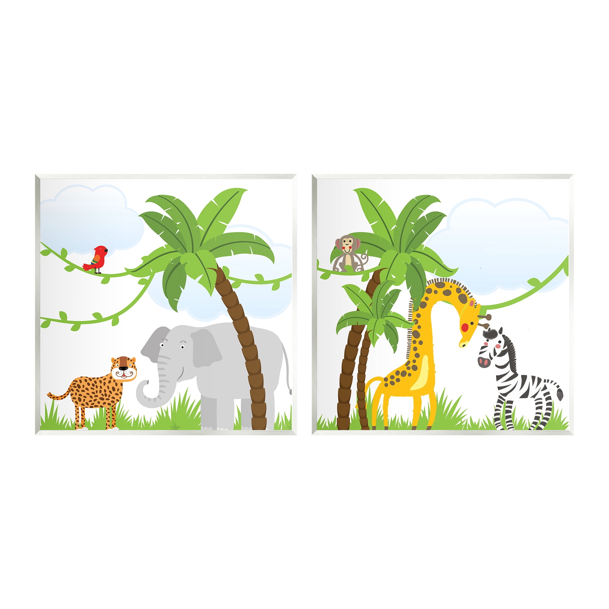 Stupell Industries Jungle Animals Scene Animals & Insects Painting Unframed Art Print Wall Art, 12 x 12, Set of 2