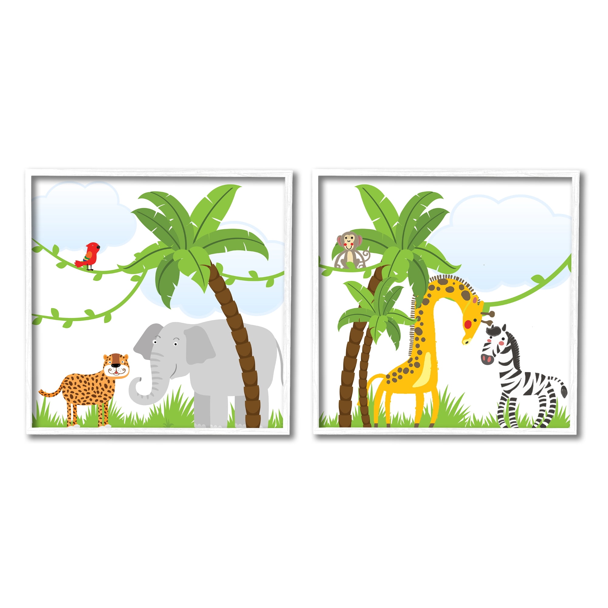 Stupell Industries Jungle Animals Scene Animals & Insects Painting White Framed Art Print Wall Art, 24 x 24, Set of 2