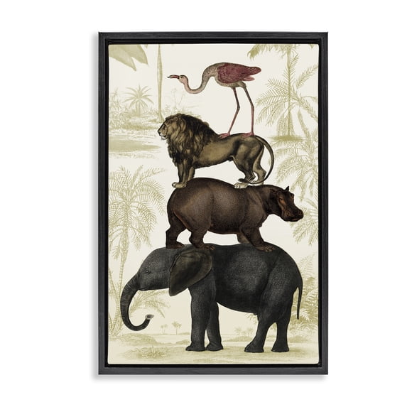 Stupell Industries Tropical Jungle Animals Tower Black Floating Frame Canvas Art, 17 x 25, by Victoria Barnes