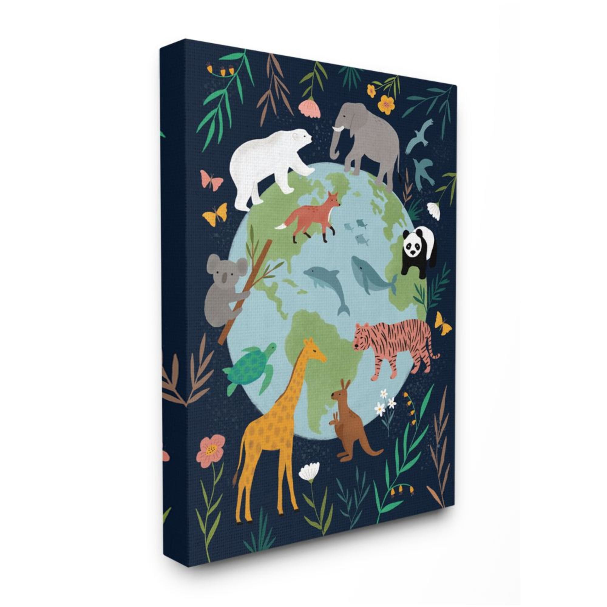 Stupell Industries Jungle Animals and Earth Nature Floral Border Design by Nina Seven, 30" x 40"