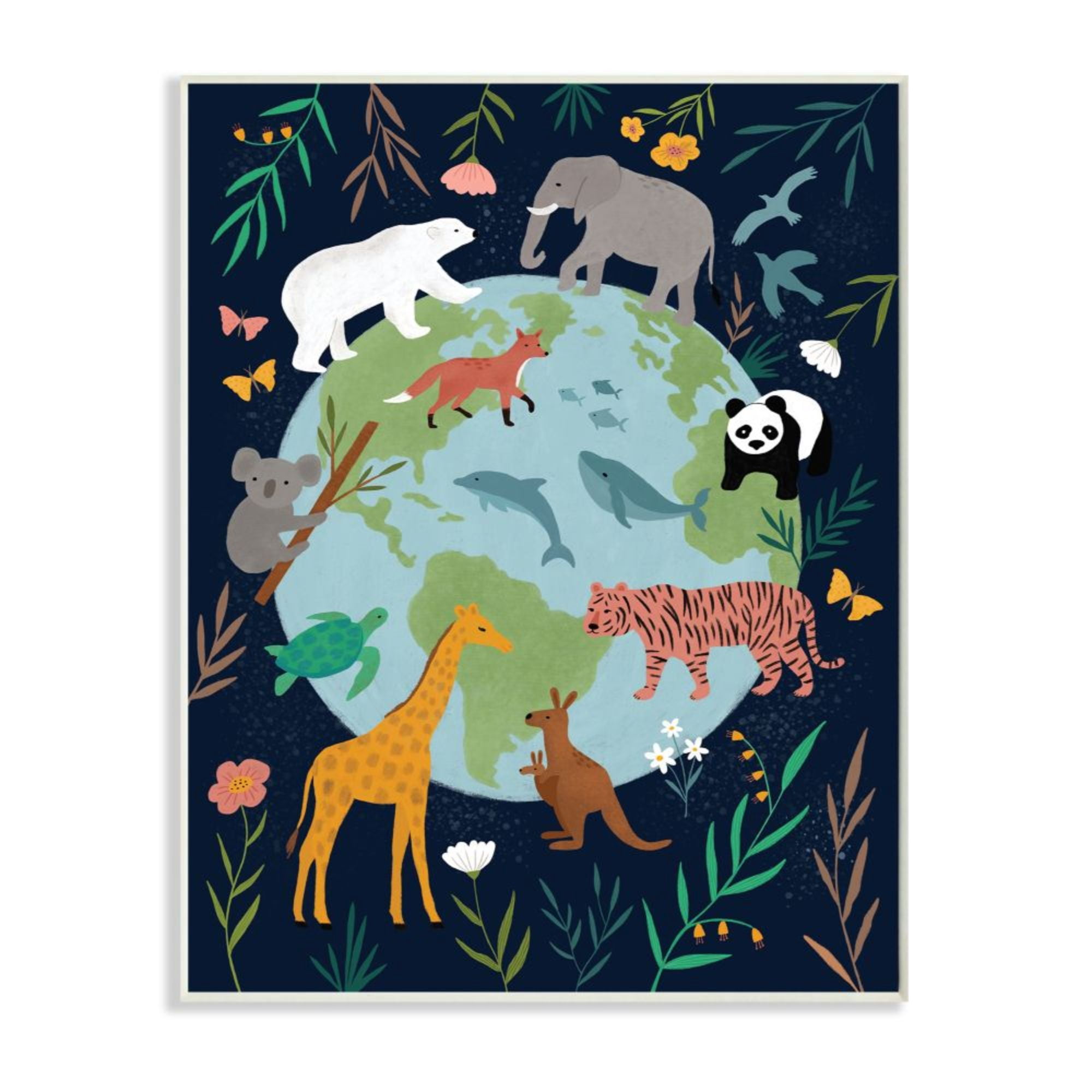 Stupell Industries Jungle Animals and Earth Nature Floral Border Design by Nina Seven