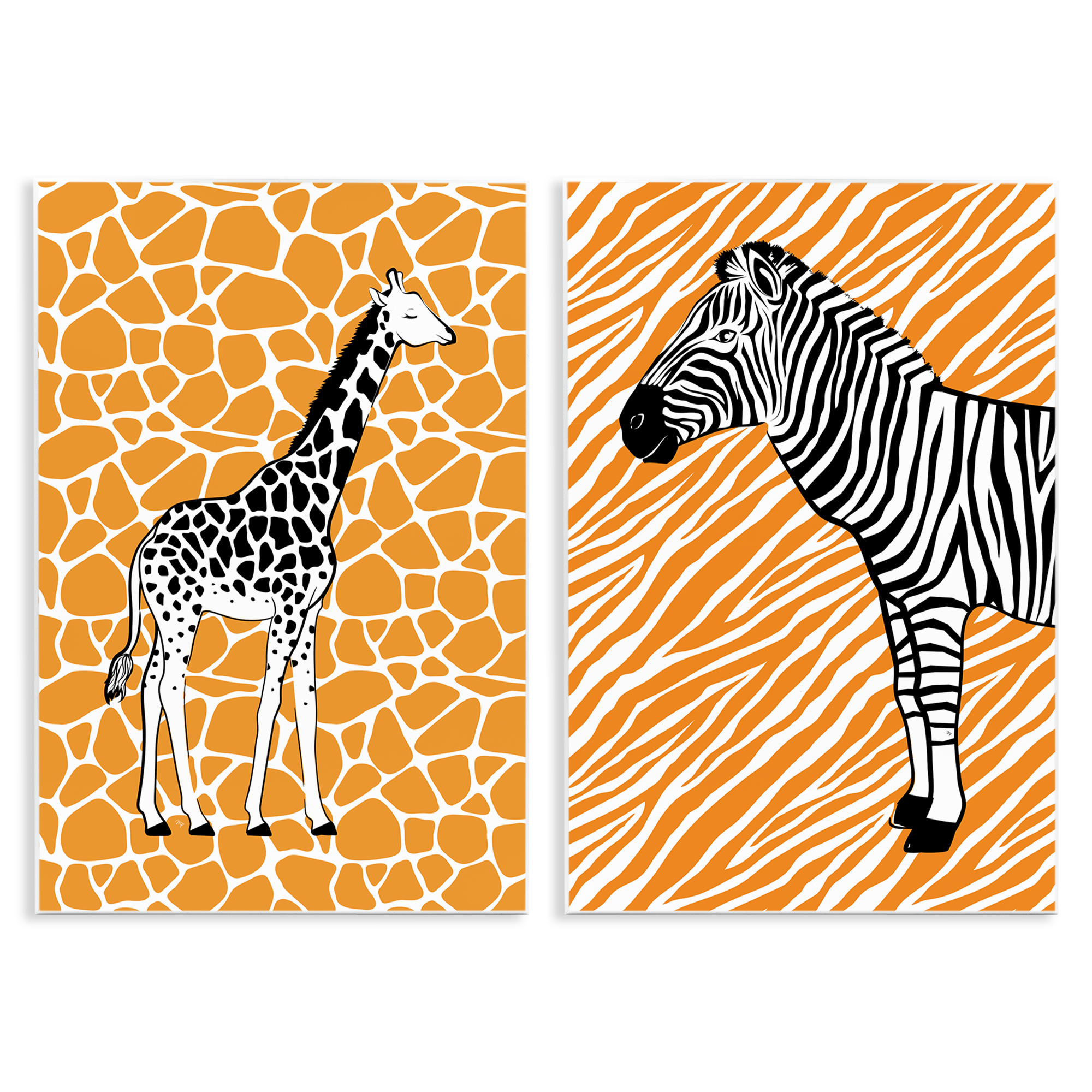 Stupell Industries Jungle Animals on Orange Animals Painting Unframed Art Print Wall Art, 13 x 19, Set of 2