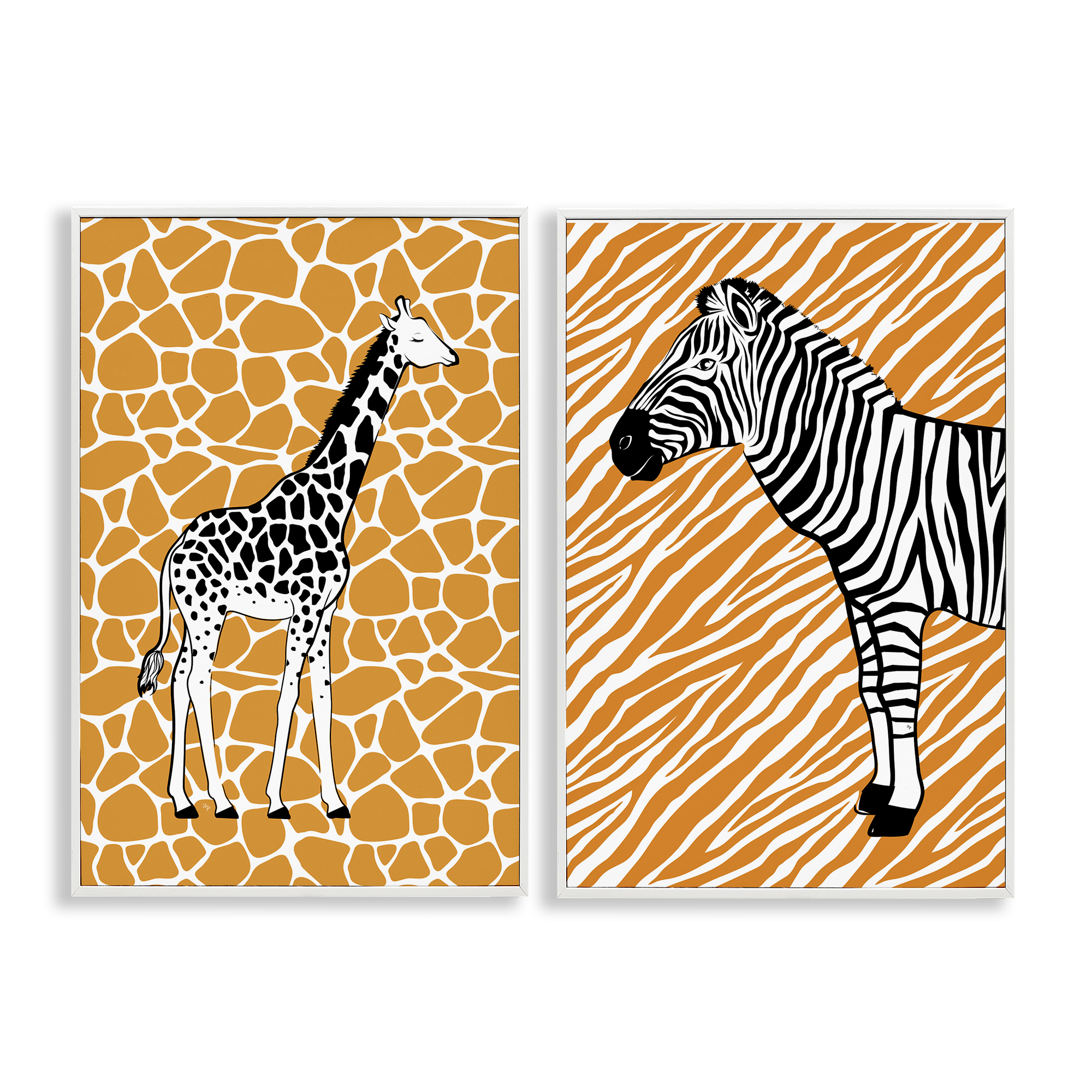 Stupell Industries Jungle Animals on Orange Animals Painting White Framed Art Print Wall Art, 20 x 30, Set of 2