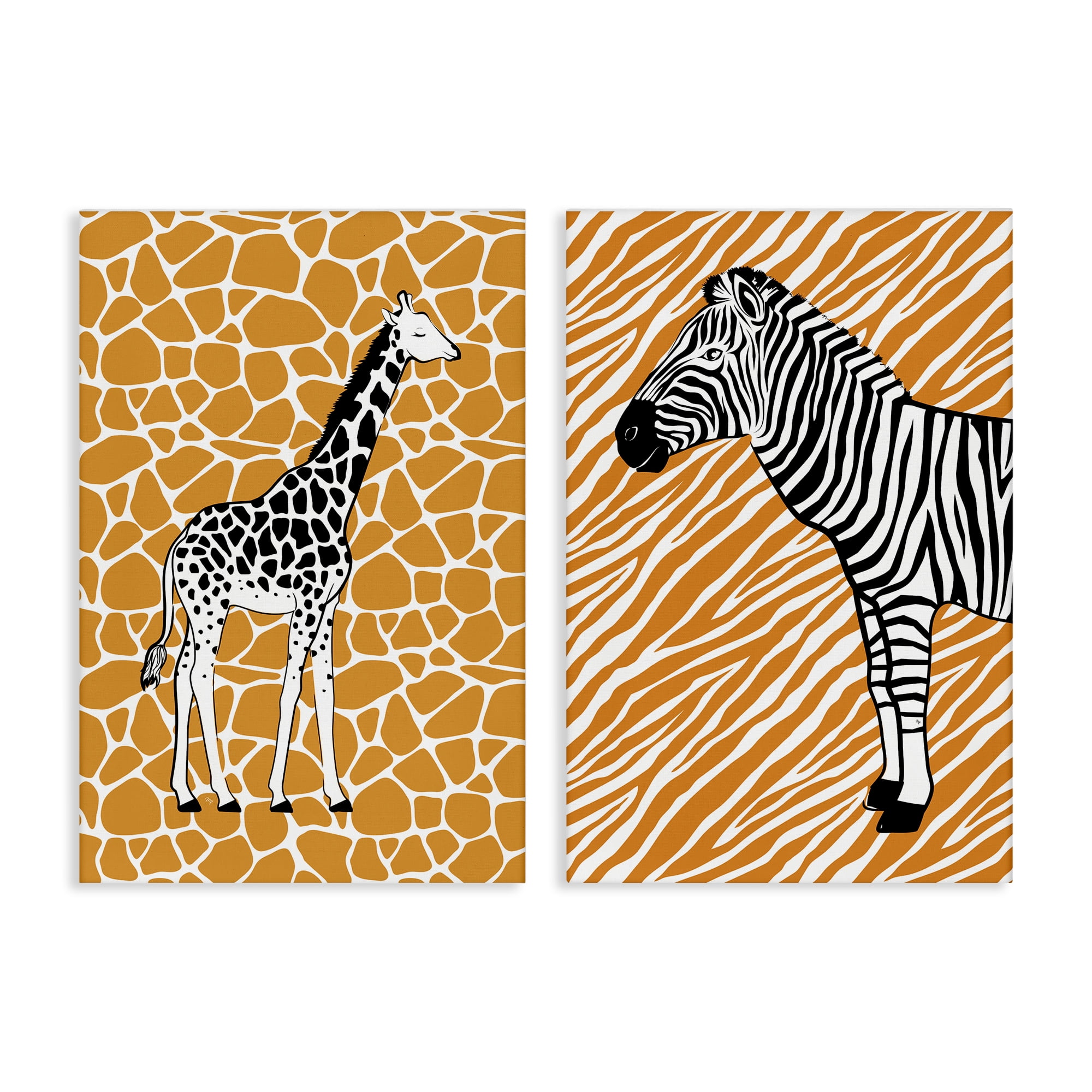 Stupell Industries Jungle Animals on Orange Animals Painting Wrapped Canvas Art Print Wall Art, 16 x 24, Set of 2