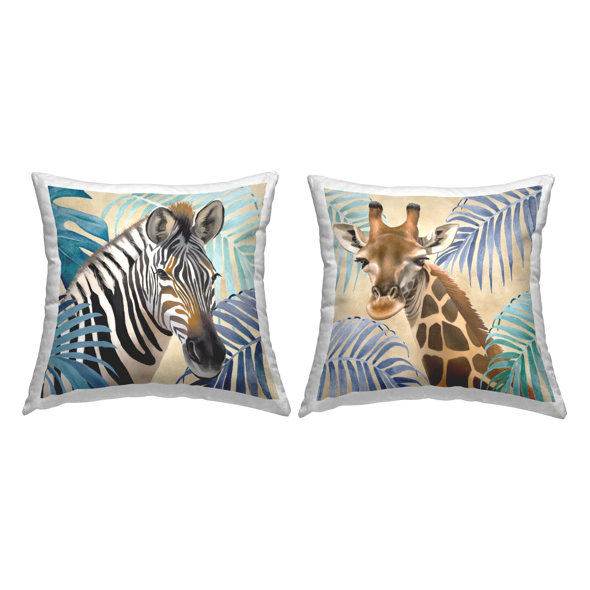 Stupell Industries Jungle Animals with Leaves 2 Piece Decorative Printed Throw Pillow Set, 18 x 18