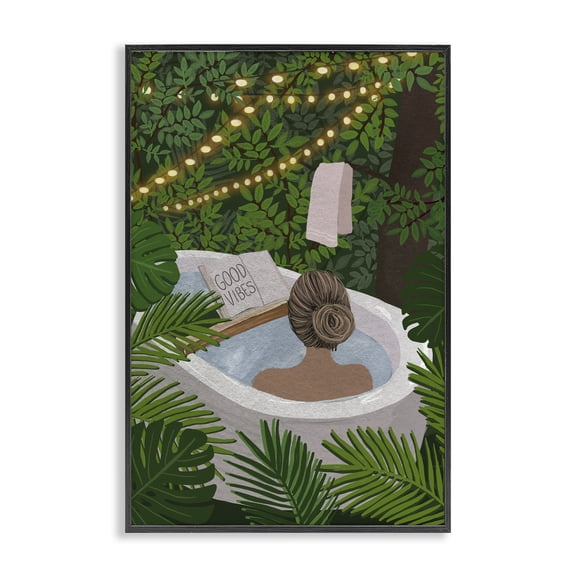 Stupell Industries Jungle Bath Portrait Black Framed Giclee Art design by Chen Alyesh, 18 x 12