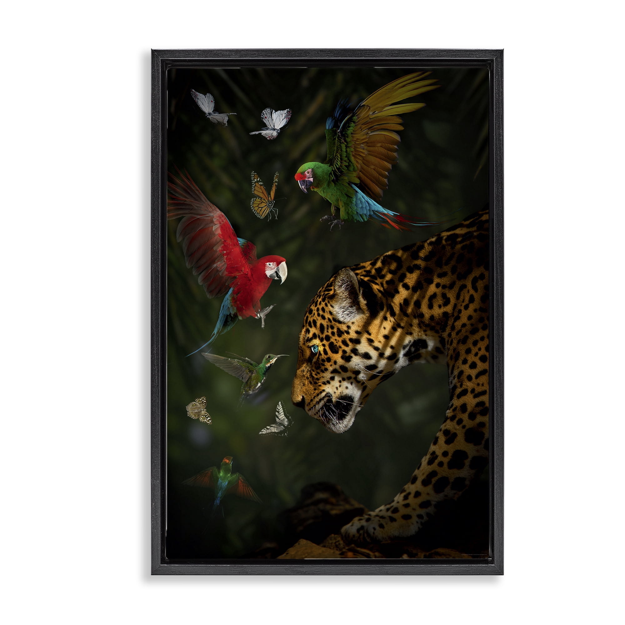 Stupell Industries Jungle Brawl Animals Animals Painting Black Floater Framed Canvas Art Print Wall Art, 17 x 25