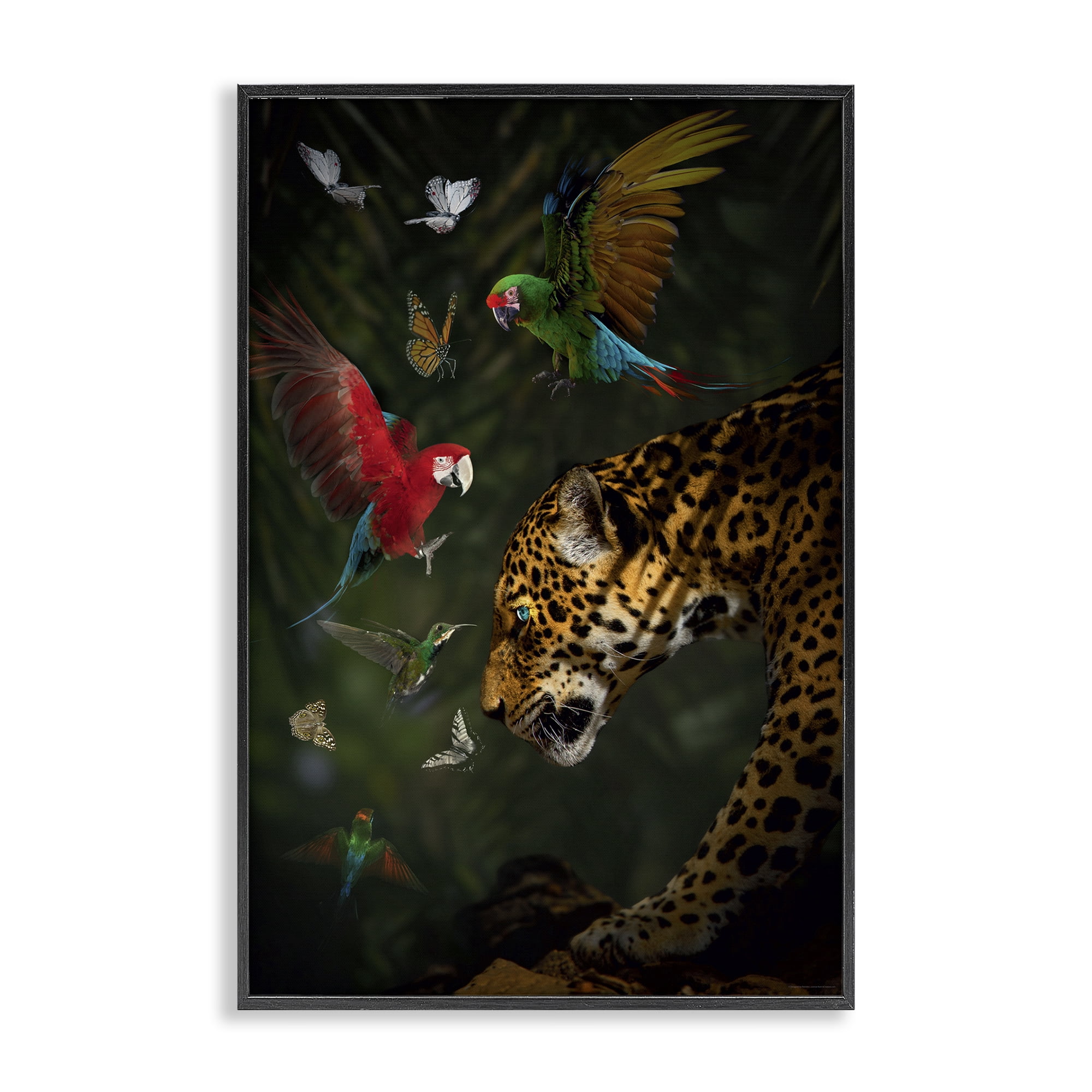 Stupell Industries Jungle Brawl Animals Animals Painting Black Framed Art Print Wall Art, 16 x 24