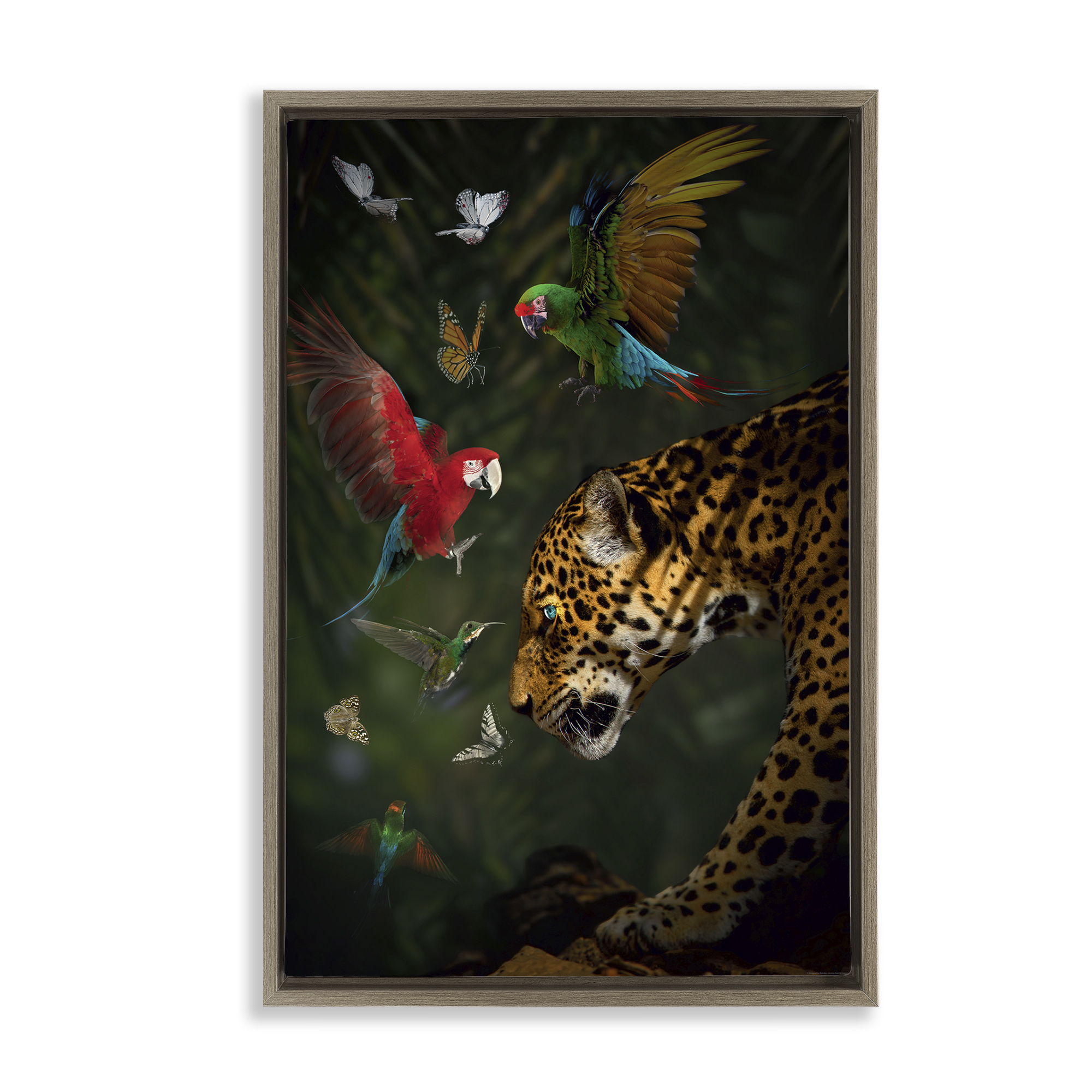 Stupell Industries Jungle Brawl Animals Animals Painting Brown Floater Framed Canvas Art Print Wall Art, 17 x 25