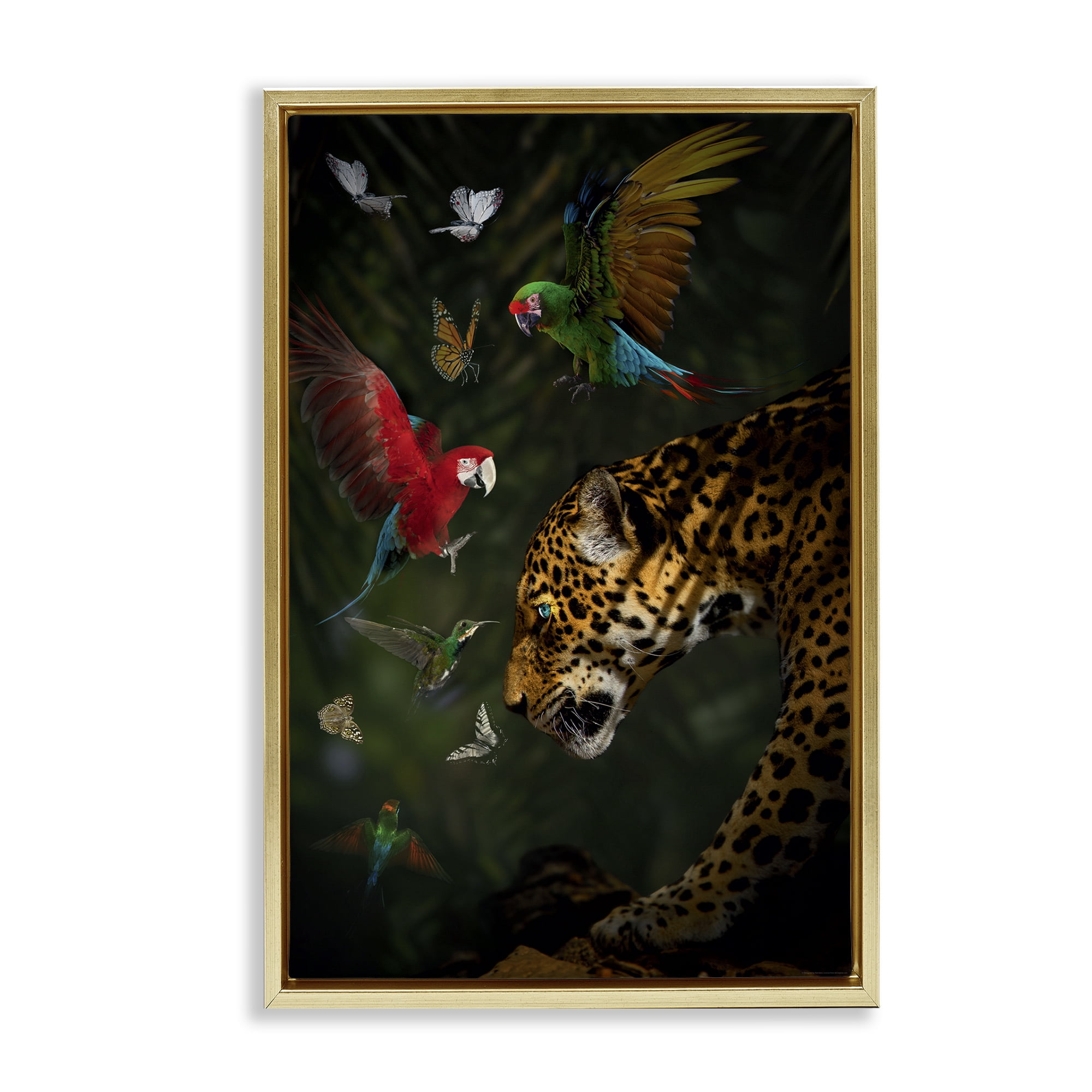 Stupell Industries Jungle Brawl Animals Animals Painting Gold Floater Framed Canvas Art Print Wall Art, 21 x 31