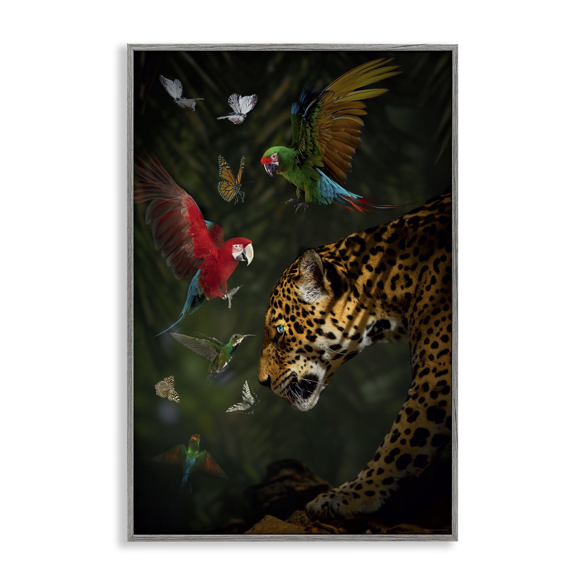 Stupell Industries Jungle Brawl Animals Animals Painting Gray Framed Art Print Wall Art, 20 x 30