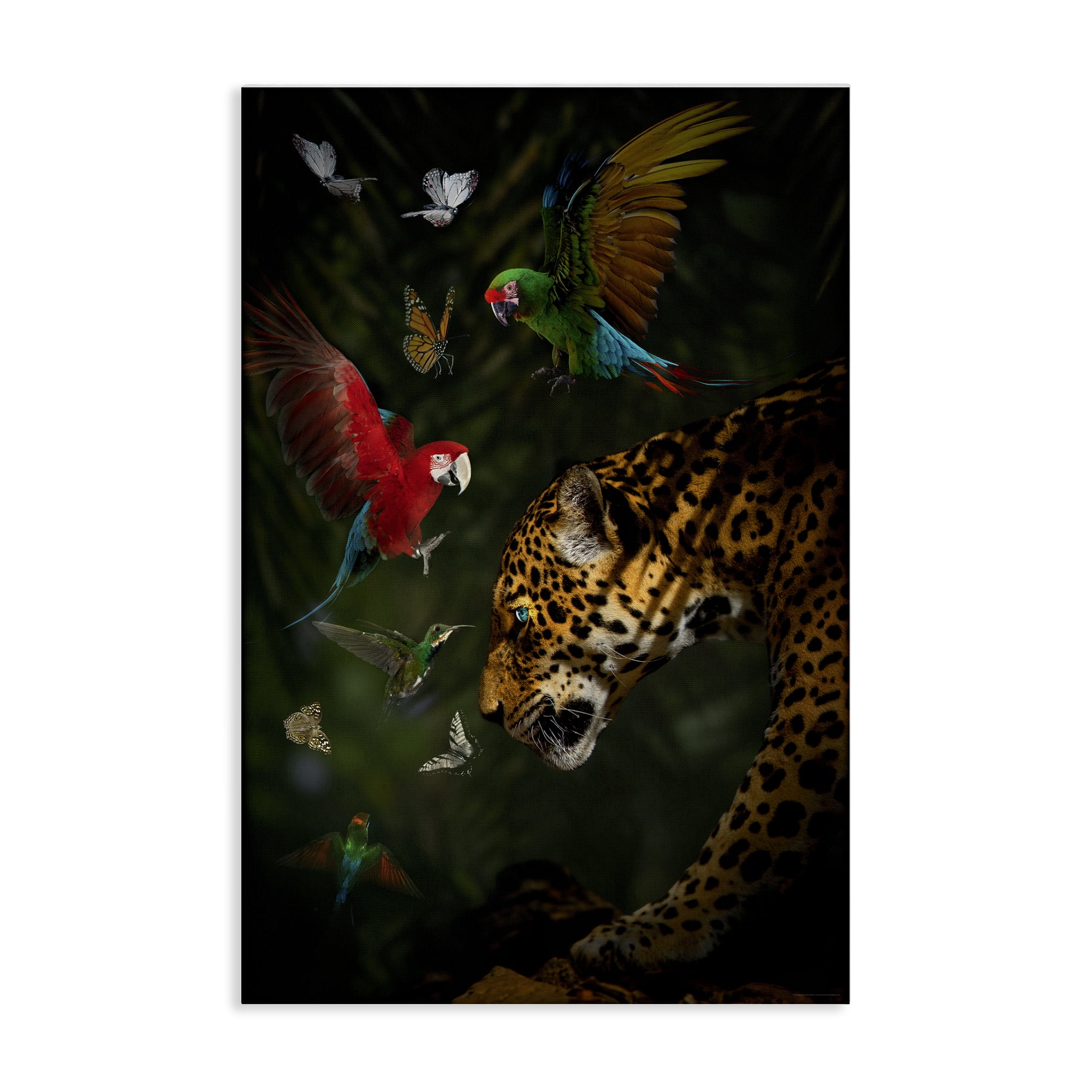 Stupell Industries Jungle Brawl Animals Animals Painting Wrapped Canvas Art Print Wall Art, 24 x 36