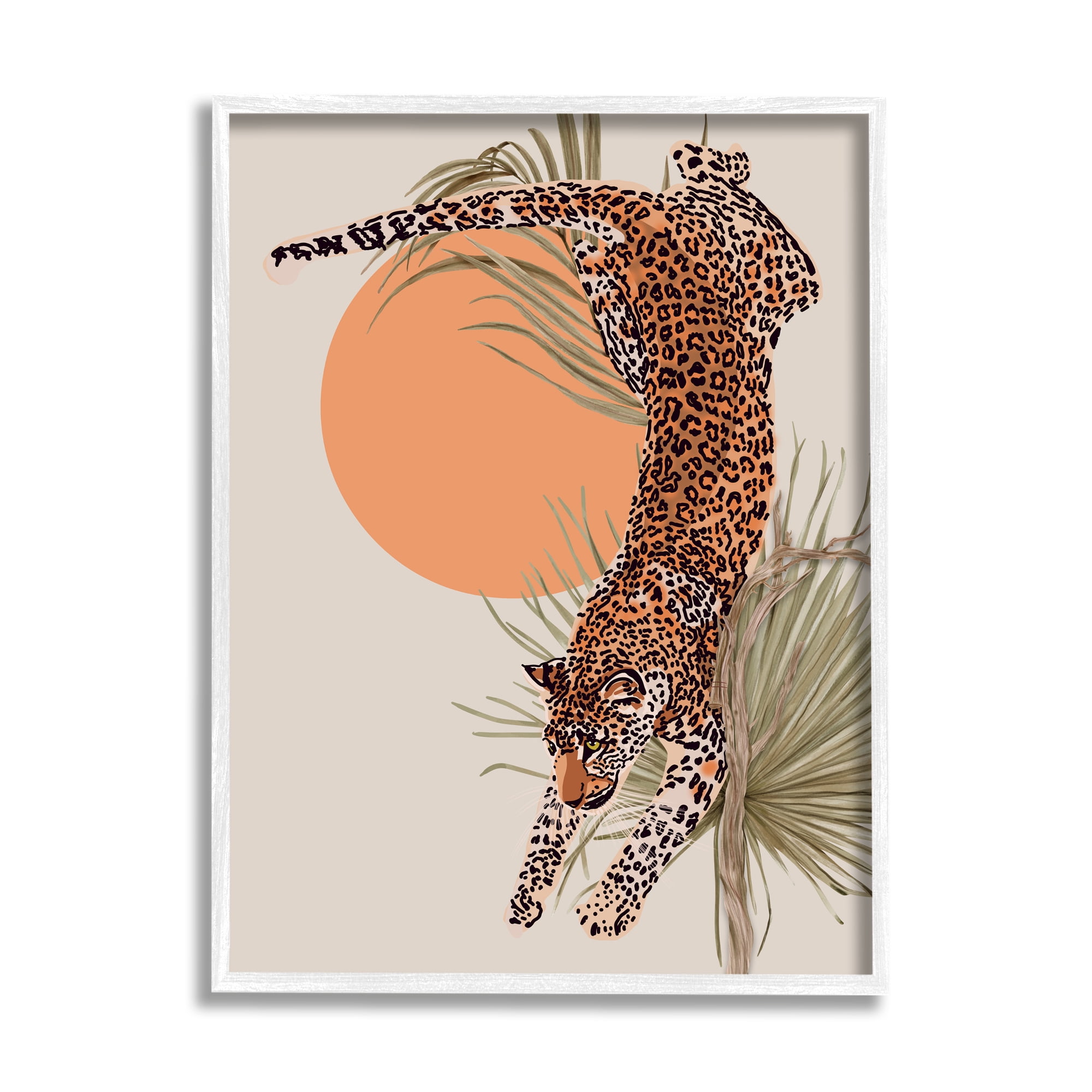Stupell Industries Jungle Cat Leopard Pounce Orange Sun Palm Leaf, 16 x 20, Designed by Ros Ruseva