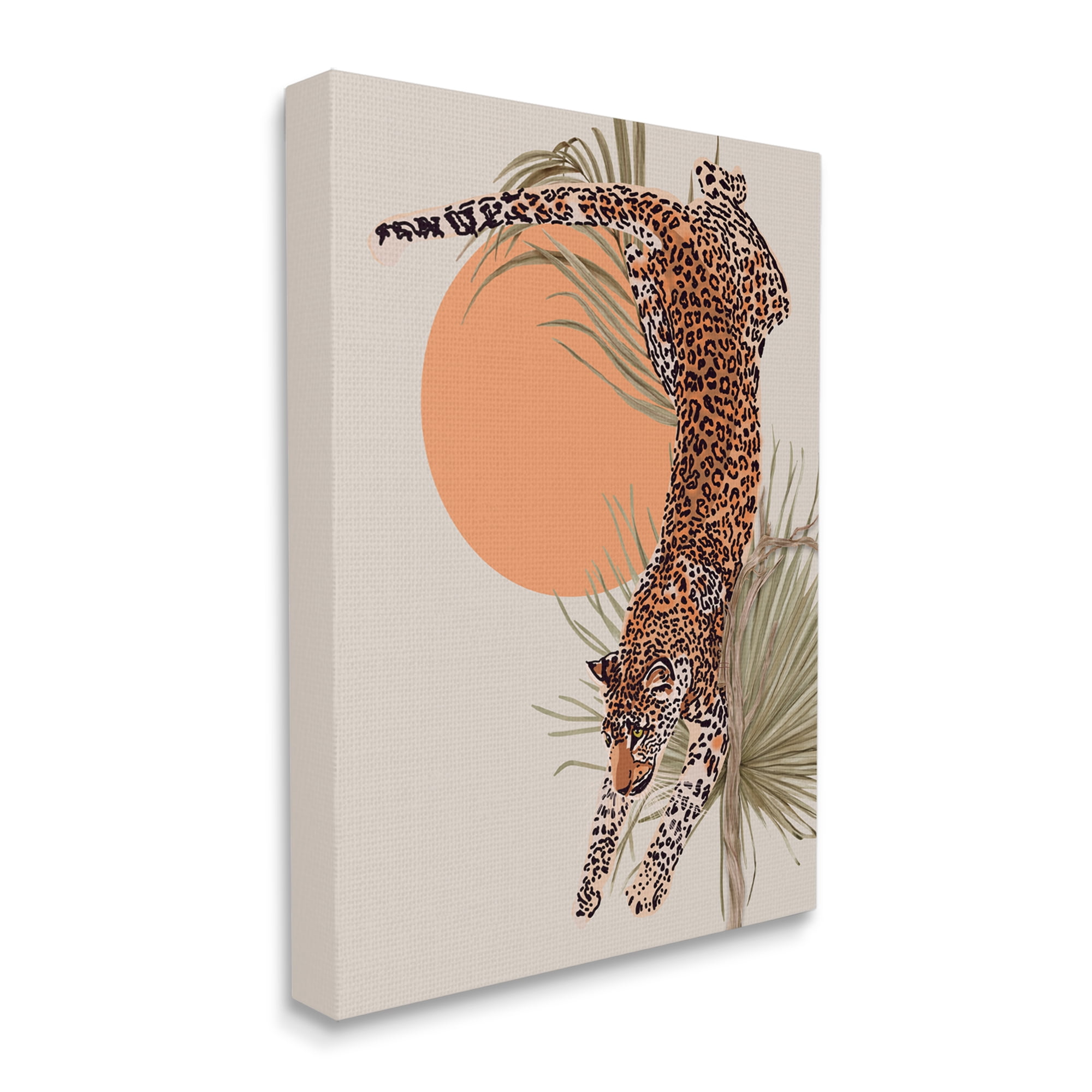 Stupell Industries Jungle Cat Leopard Pounce Orange Sun Palm Leaf, 16 x 20, Designed by Ros Ruseva