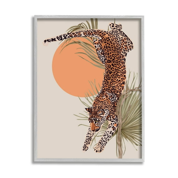 Stupell Industries Jungle Cat Leopard Pounce Orange Sun Palm Leaf, 24 x 30, Designed by Ros Ruseva