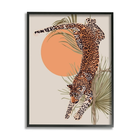 Stupell Industries Jungle Cat Leopard Pounce Orange Sun Palm Leaf, 24 x 30, Designed by Ros Ruseva