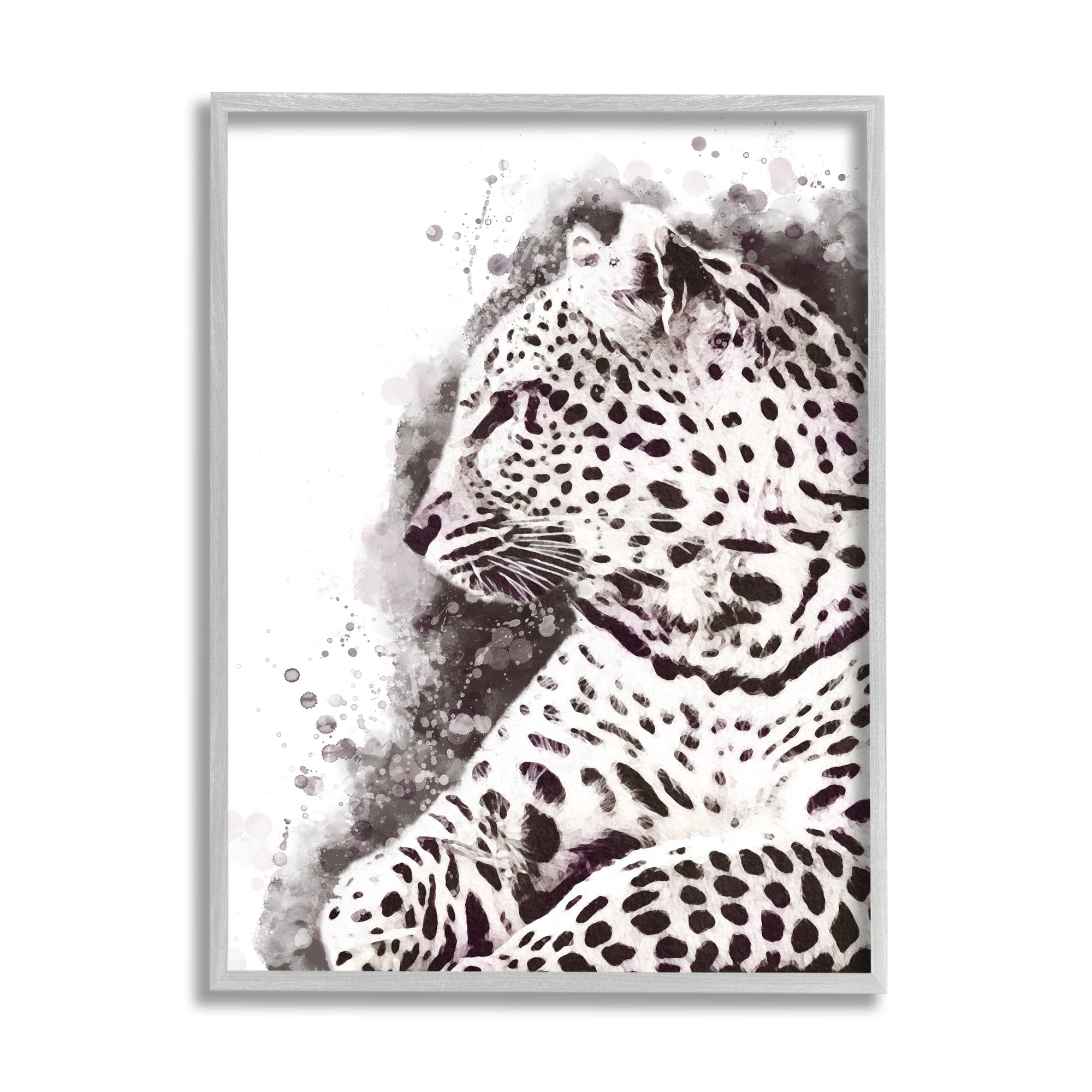 Stupell Industries Jungle Cat Paint Splatter Resting Cheetah Grey White, 16 x 20, Designed by Ros Ruseva