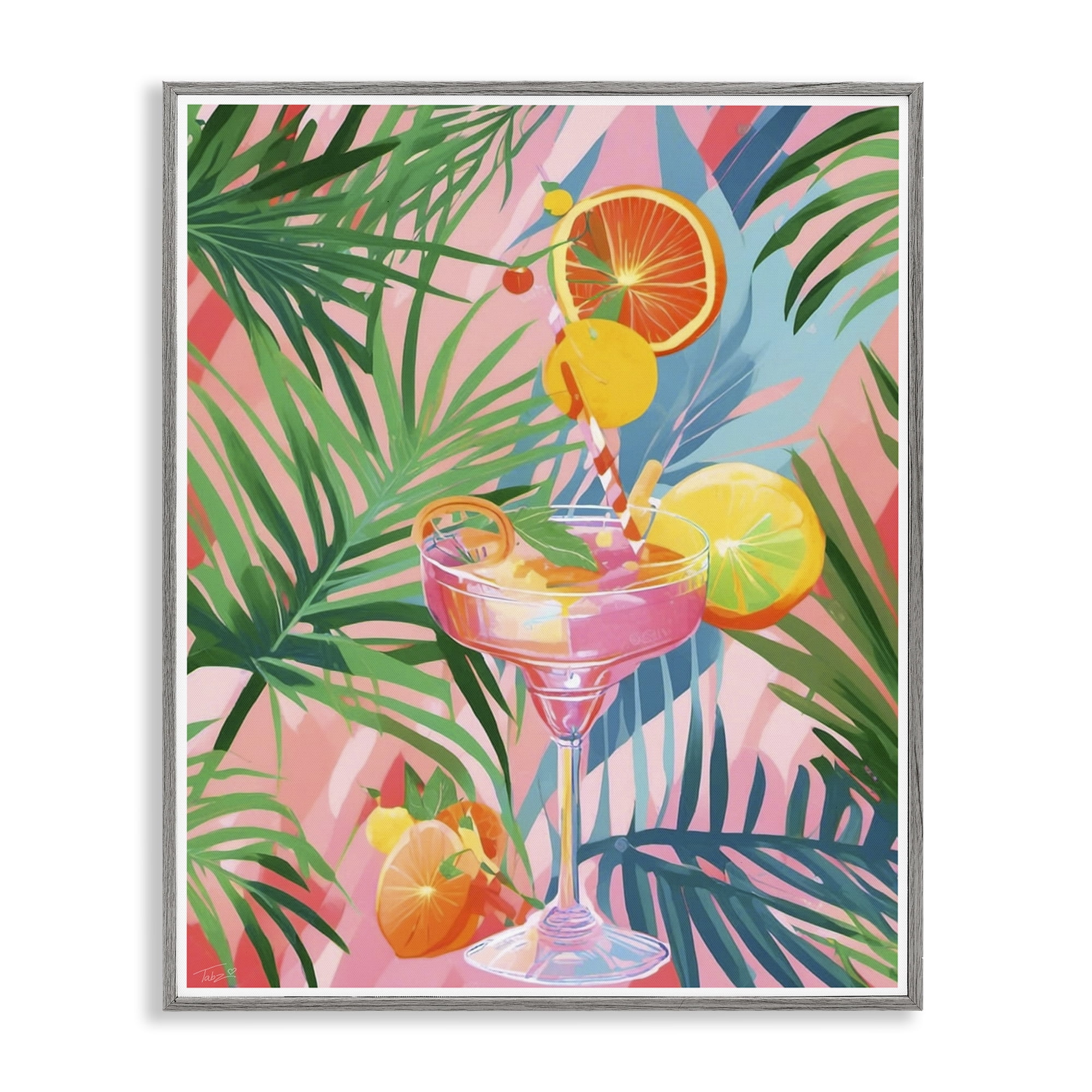 Stupell Industries Jungle Citrus Cocktail Gray Framed Giclee Art, design by Tabz Jones