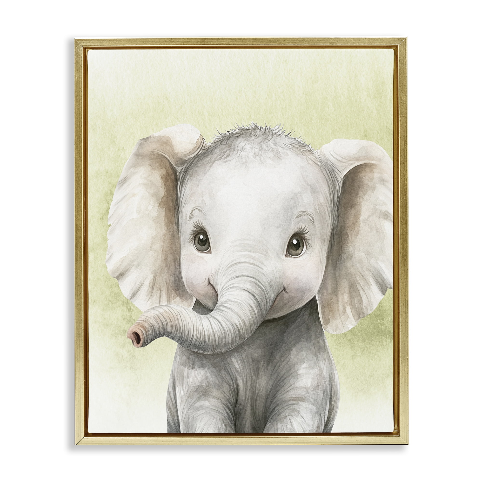 Stupell Industries Jungle Friends Baby Elephant Gold Framed Floater Canvas Wall Art, design by Christine Simpson Art