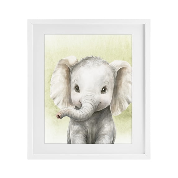 Stupell Industries Farmhouse Jungle Friends Baby Elephant White Framed Print Under Glass, 17 x 21, by Christine Simpson Art