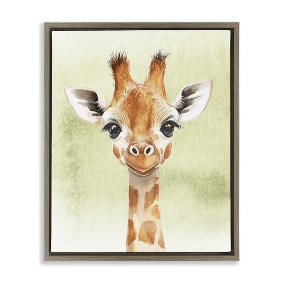 Stupell Industries Jungle Friends Baby Giraffe Brown Framed Floater Canvas Wall Art, design by Christine Simpson Art