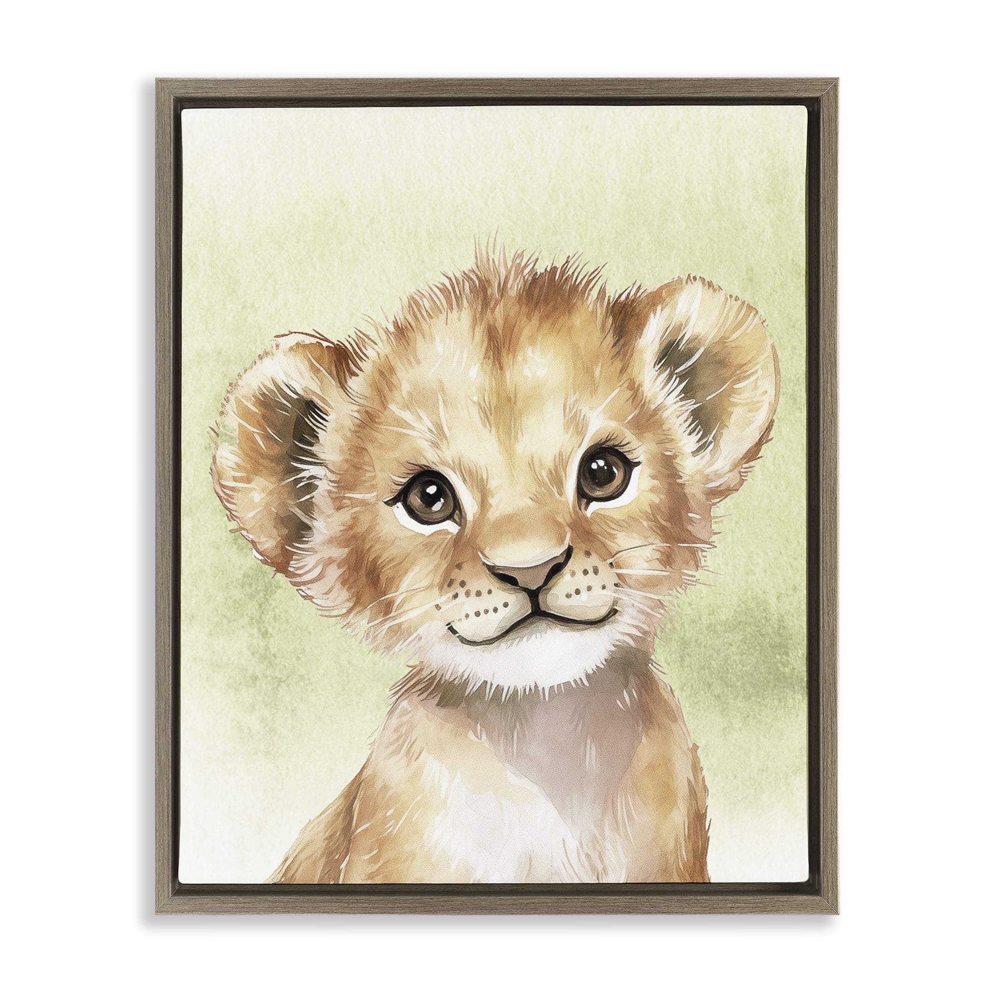 Stupell Industries Jungle Friends Baby Lion Brown Framed Floater Canvas Wall Art, design by Christine Simpson Art