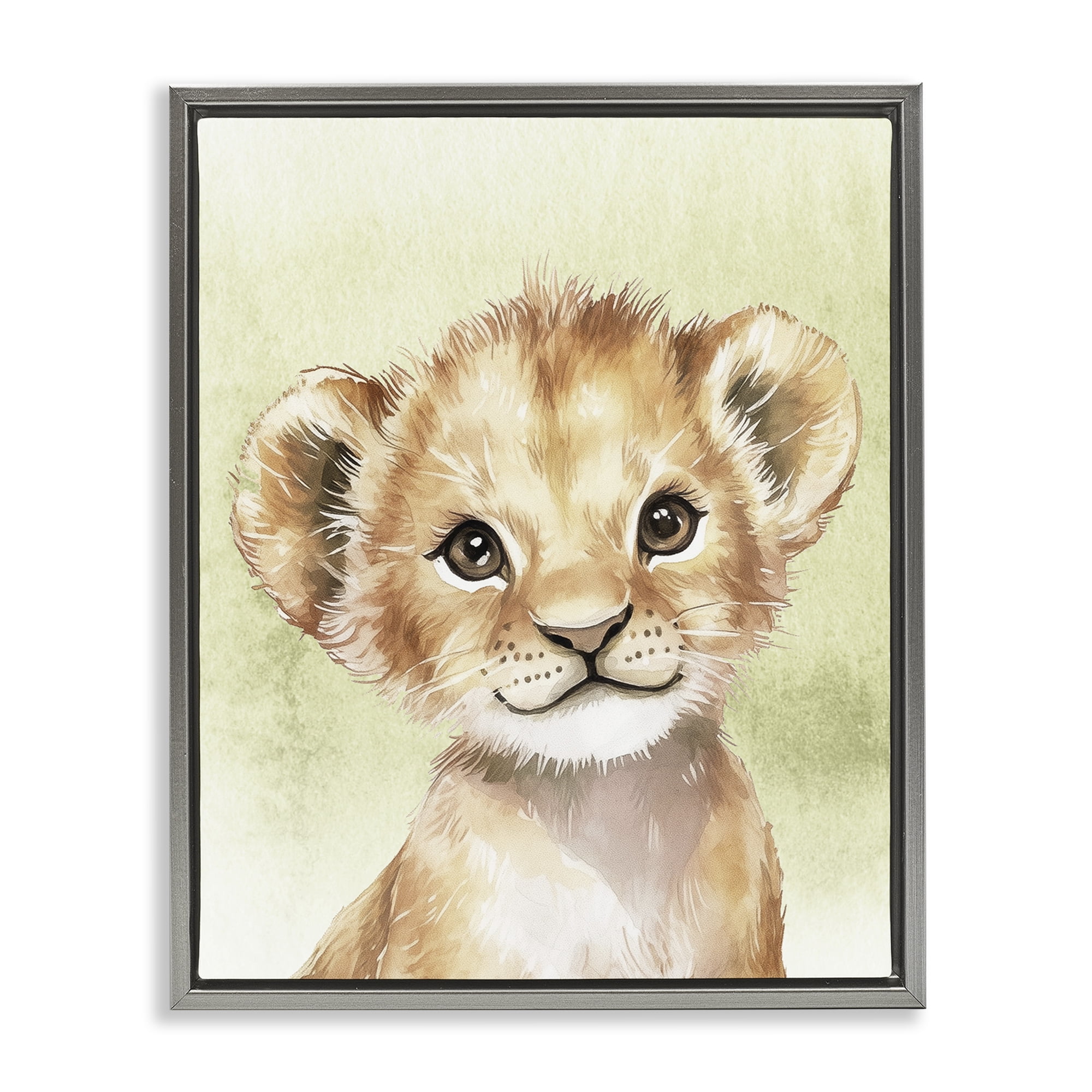 Stupell Industries Jungle Friends Baby Lion Gray Framed Floater Canvas Wall Art, design by Christine Simpson Art