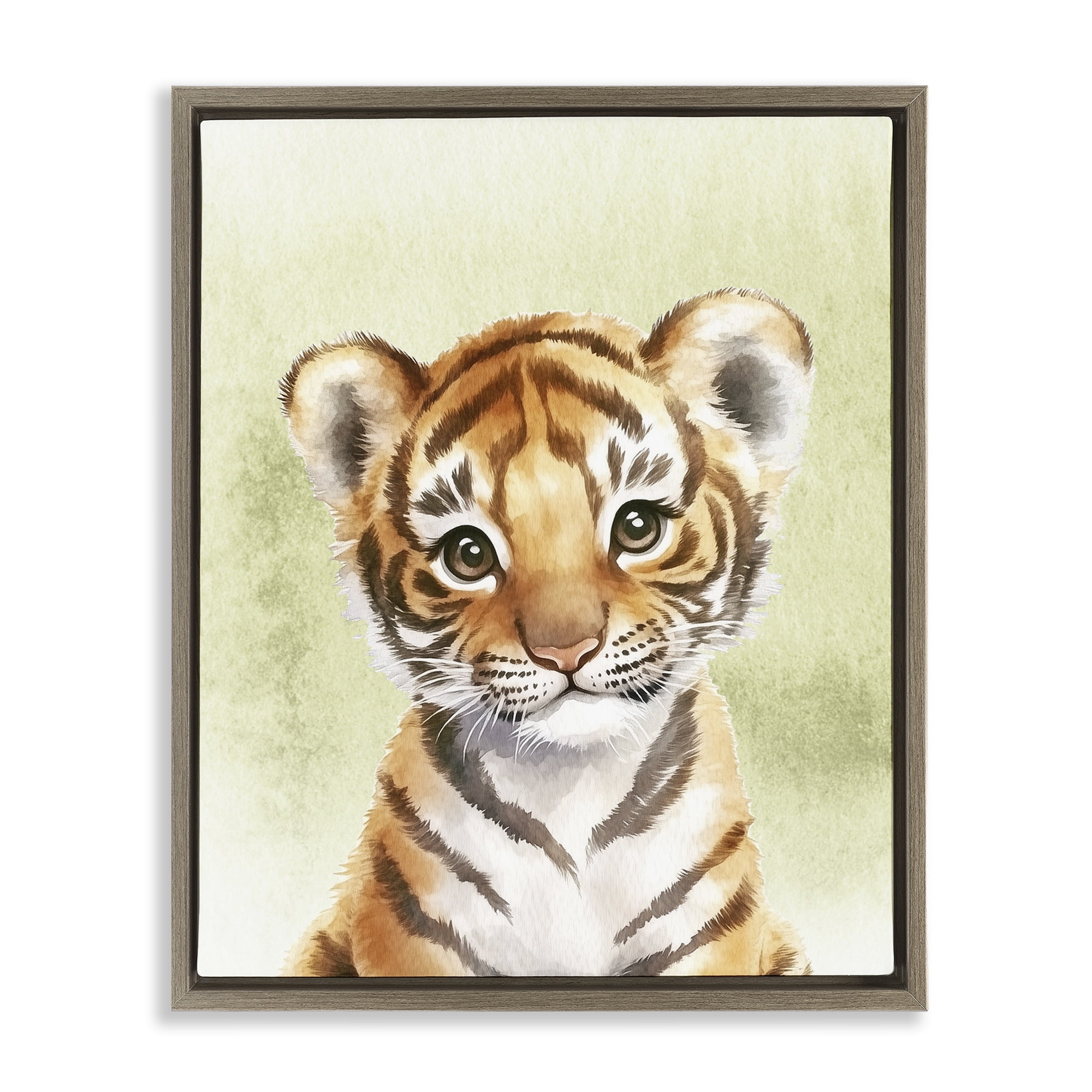 Stupell Industries Jungle Friends Baby Tiger Brown Framed Floater Canvas Wall Art, design by Christine Simpson Art