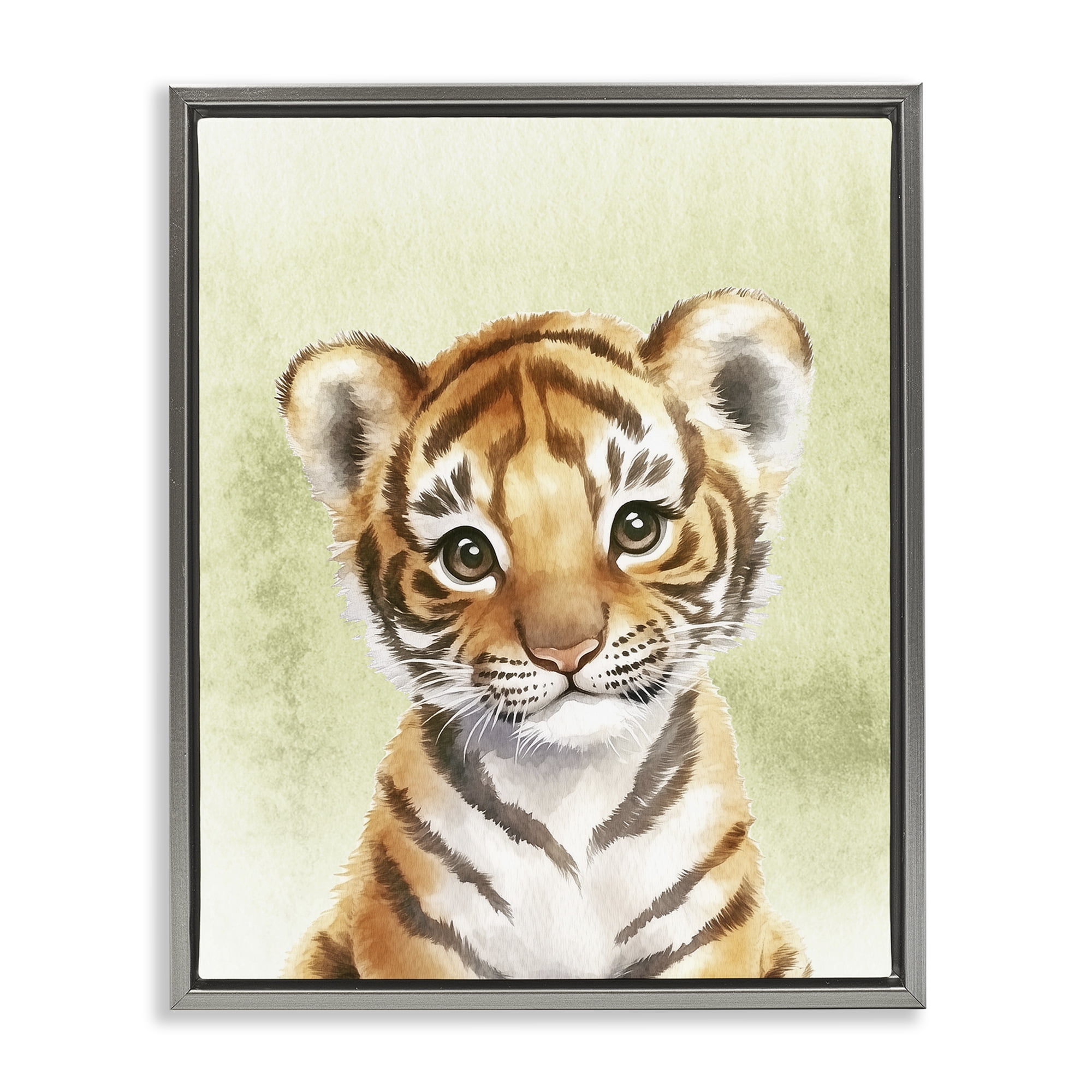 Stupell Industries Jungle Friends Baby Tiger Gray Framed Floater Canvas Wall Art, design by Christine Simpson Art