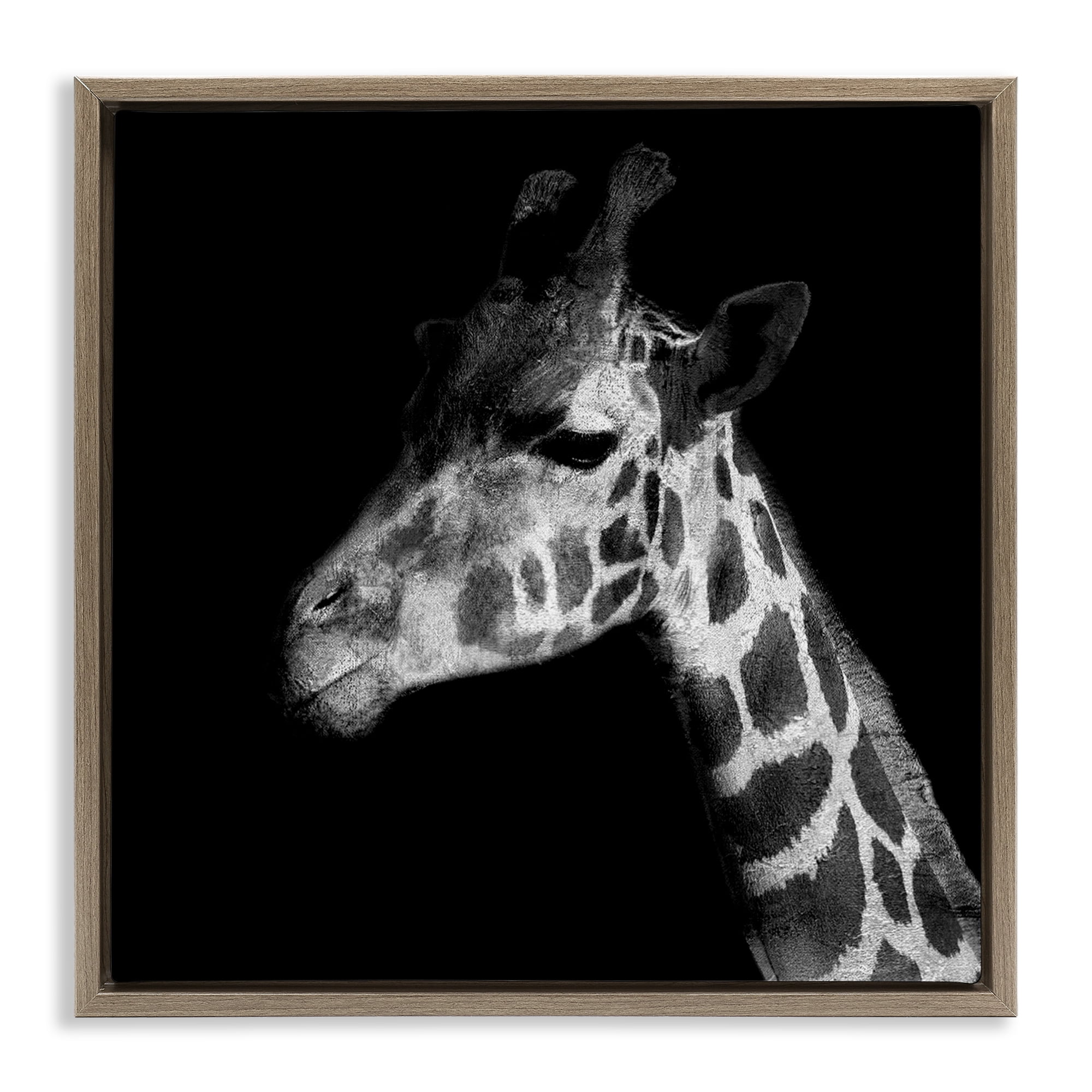Stupell Industries Jungle Giraffe Portrait Animals Photography Brown Floater Framed Canvas Art Print Wall Art, 18 x 18