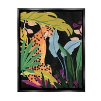 Stupell Industries Jungle Leaves & Cheetah Animals & Insects Painting Black Floater Framed Canvas Art Print Wall Art, 17 x 21