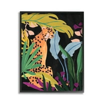 Stupell Industries Jungle Leaves & Cheetah Animals & Insects Painting Black Framed Art Print Wall Art, 11 x 14