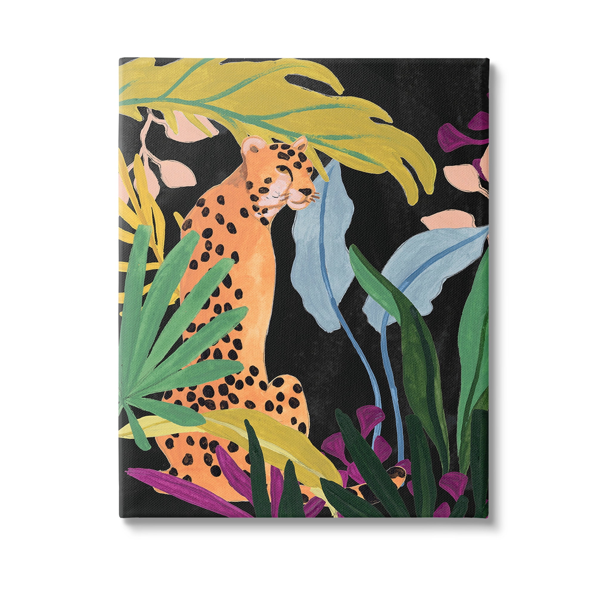 Stupell Industries Jungle Leaves & Cheetah Animals & Insects Painting Gallery Wrapped Canvas Art Print Wall Art, 36 x 48