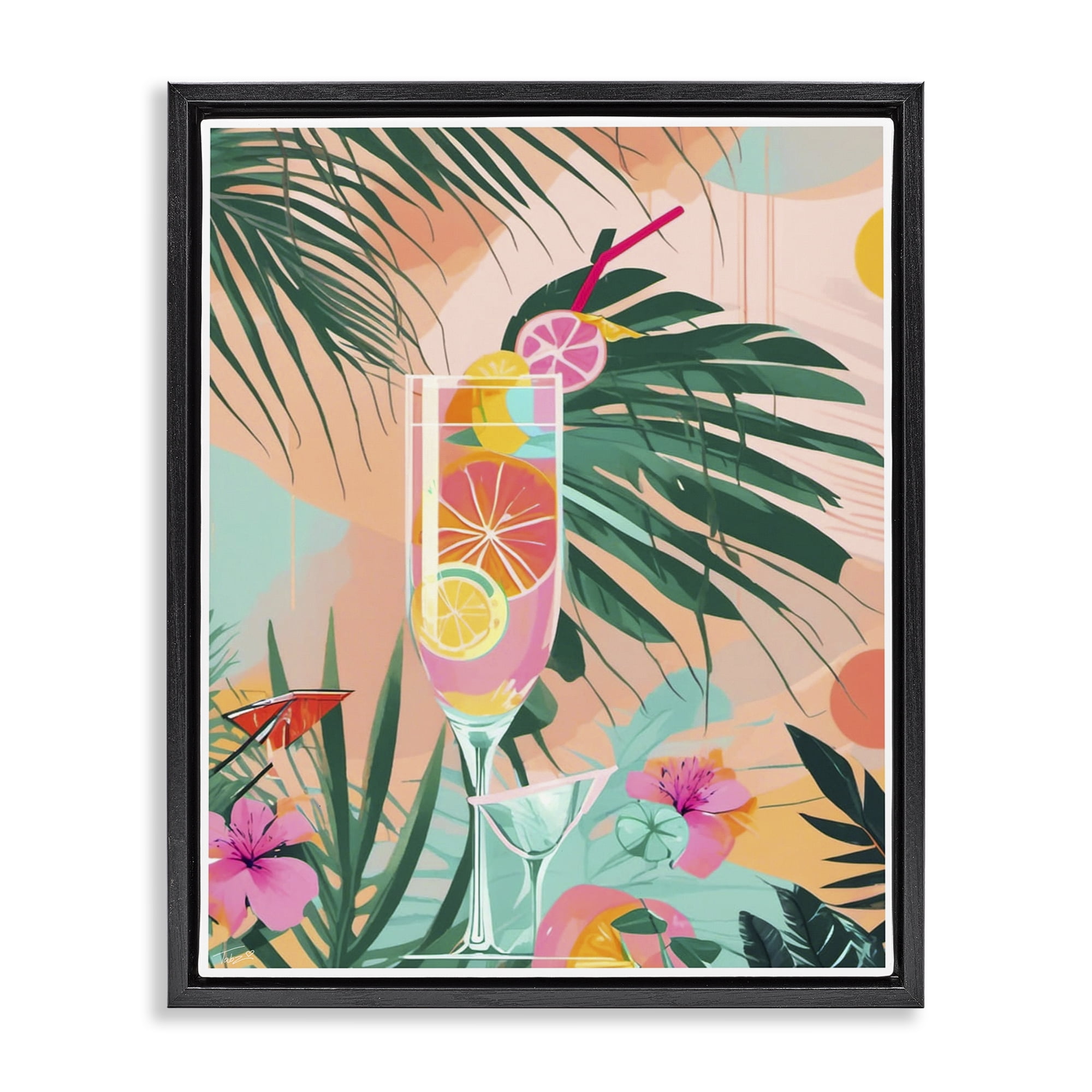 Stupell Industries Jungle Lemonade Cocktail Black Framed Floater Canvas Wall Art, design by Tabz Jones