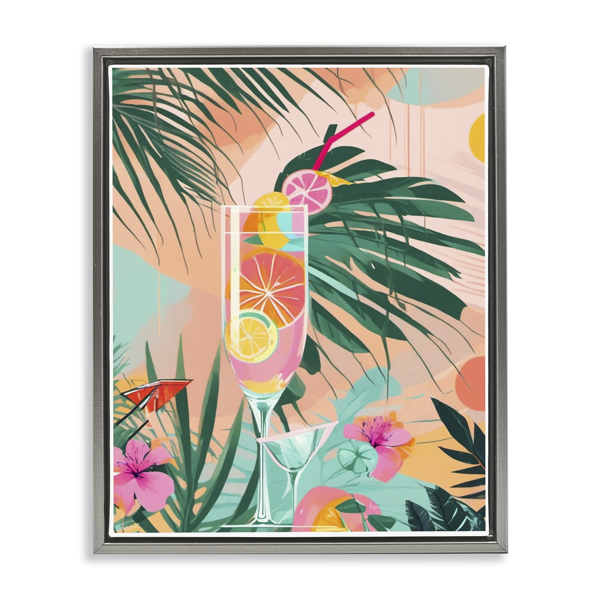 Stupell Industries Jungle Lemonade Cocktail Gray Framed Floater Canvas Wall Art, design by Tabz Jones