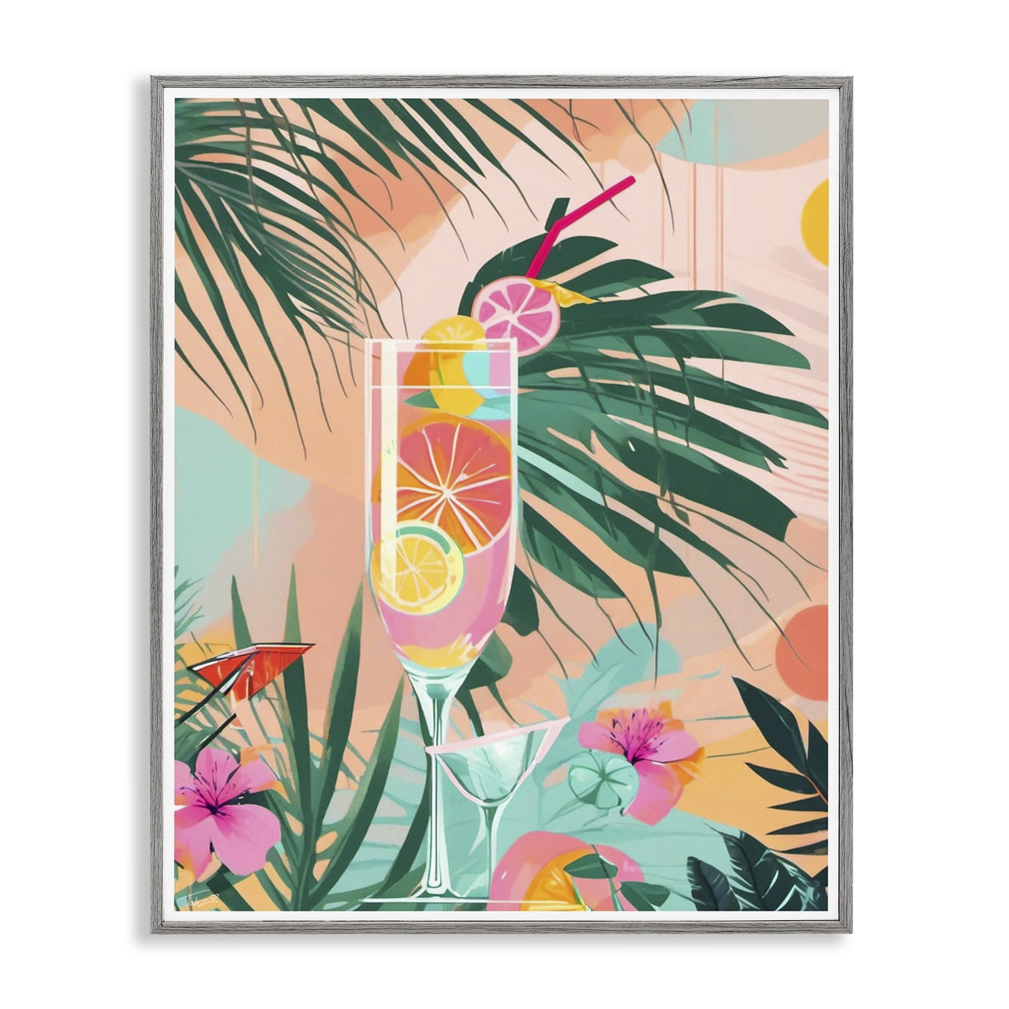 Stupell Industries Jungle Lemonade Cocktail Gray Framed Giclee Art, design by Tabz Jones