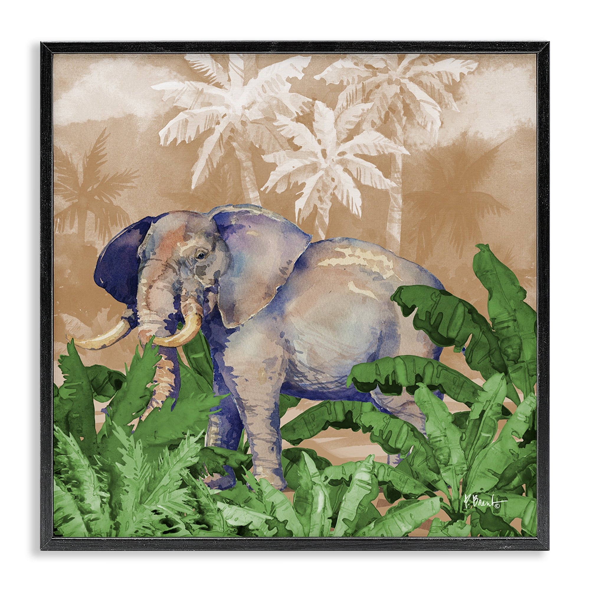 Stupell Industries Jungle Life Elephant Animals & Insects Painting Black Framed Art Print Wall Art, 12 x 12