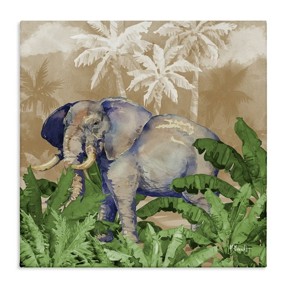 Stupell Industries Jungle Life Elephant Animals & Insects Painting Gallery Wrapped Canvas Art Print Wall Art, 17 x 17