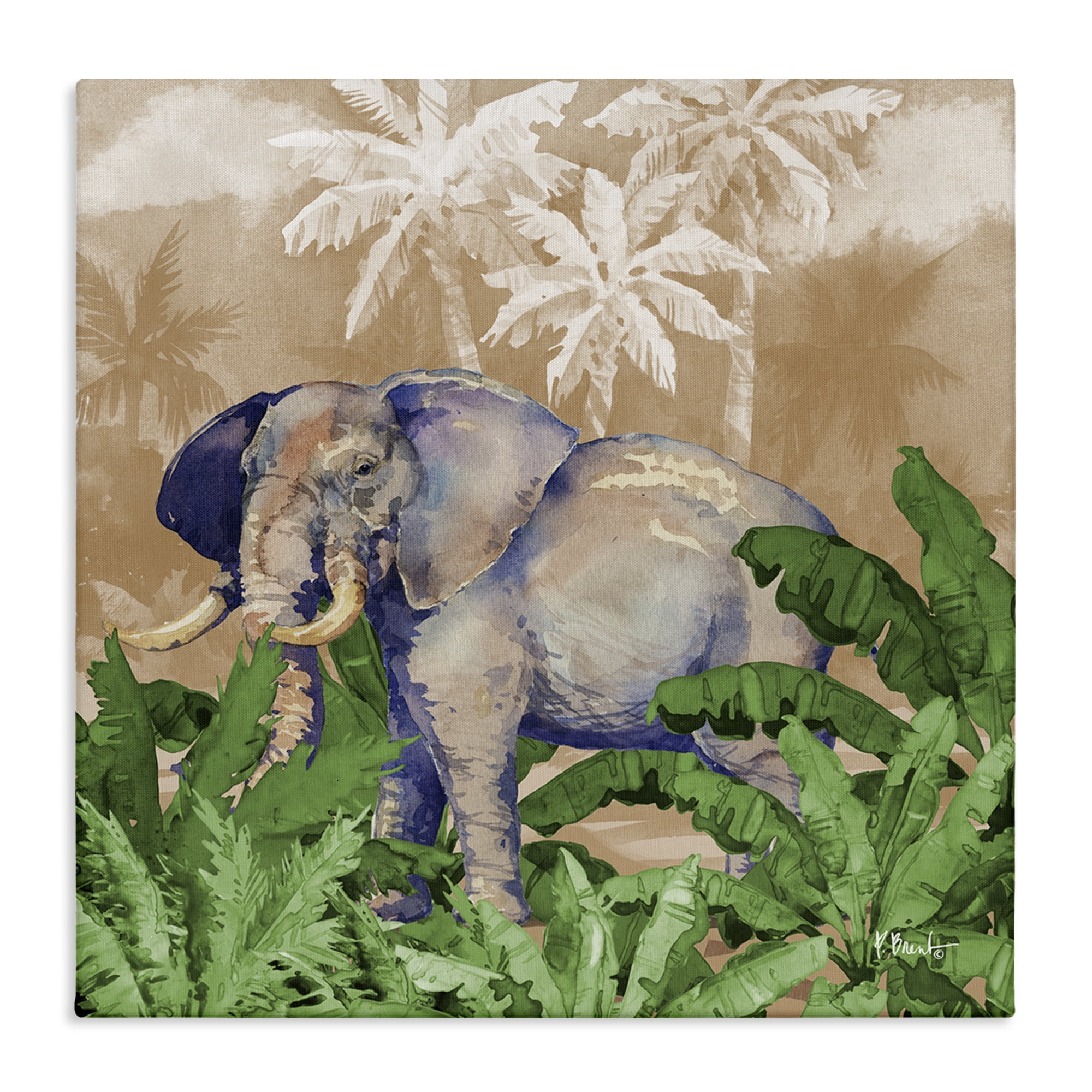 Stupell Industries Jungle Life Elephant Animals & Insects Painting Gallery Wrapped Canvas Art Print Wall Art, 30 x 30