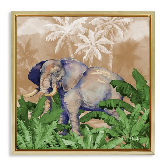 Stupell Industries Coastal Jungle Life Elephant Gold Floating Frame Canvas Art, 18 x 18, by Paul Brent