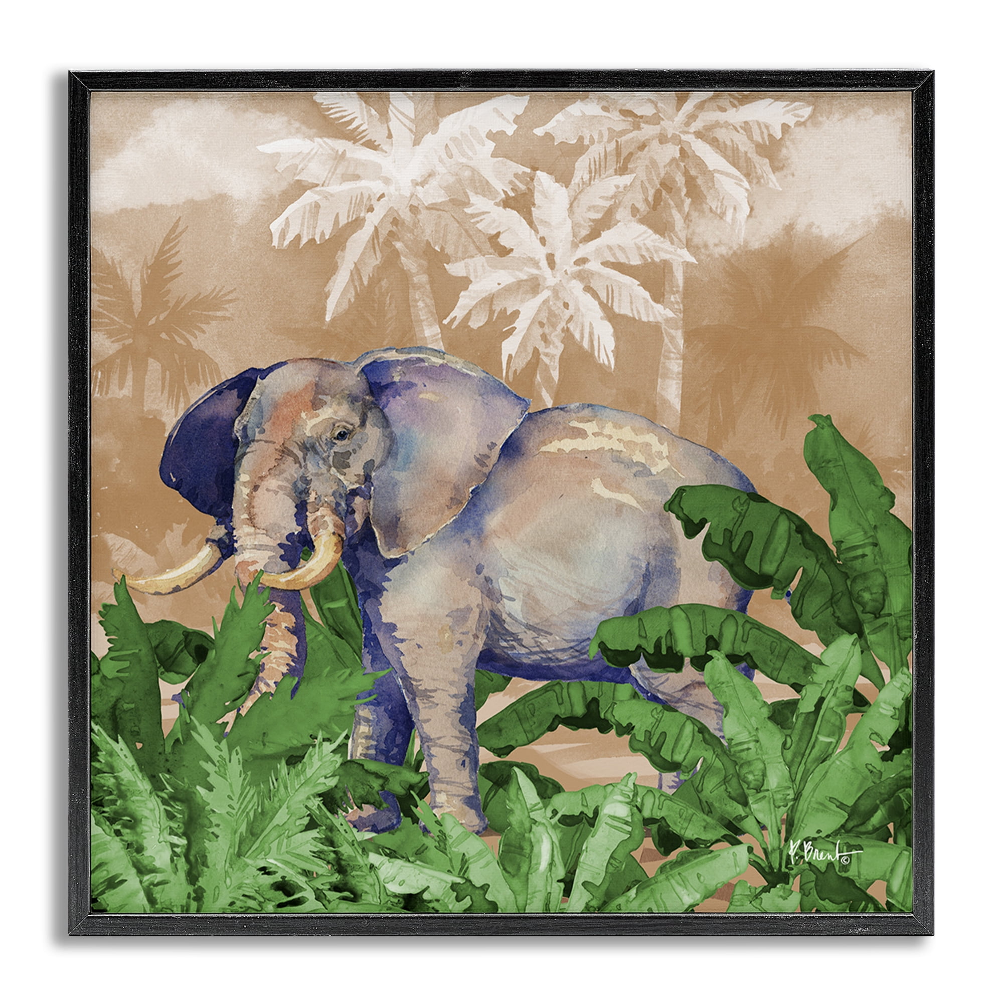 Stupell Industries Jungle Life Elephant Animals & Insects Painting Gray Framed Art Print Wall Art, 12 x 12