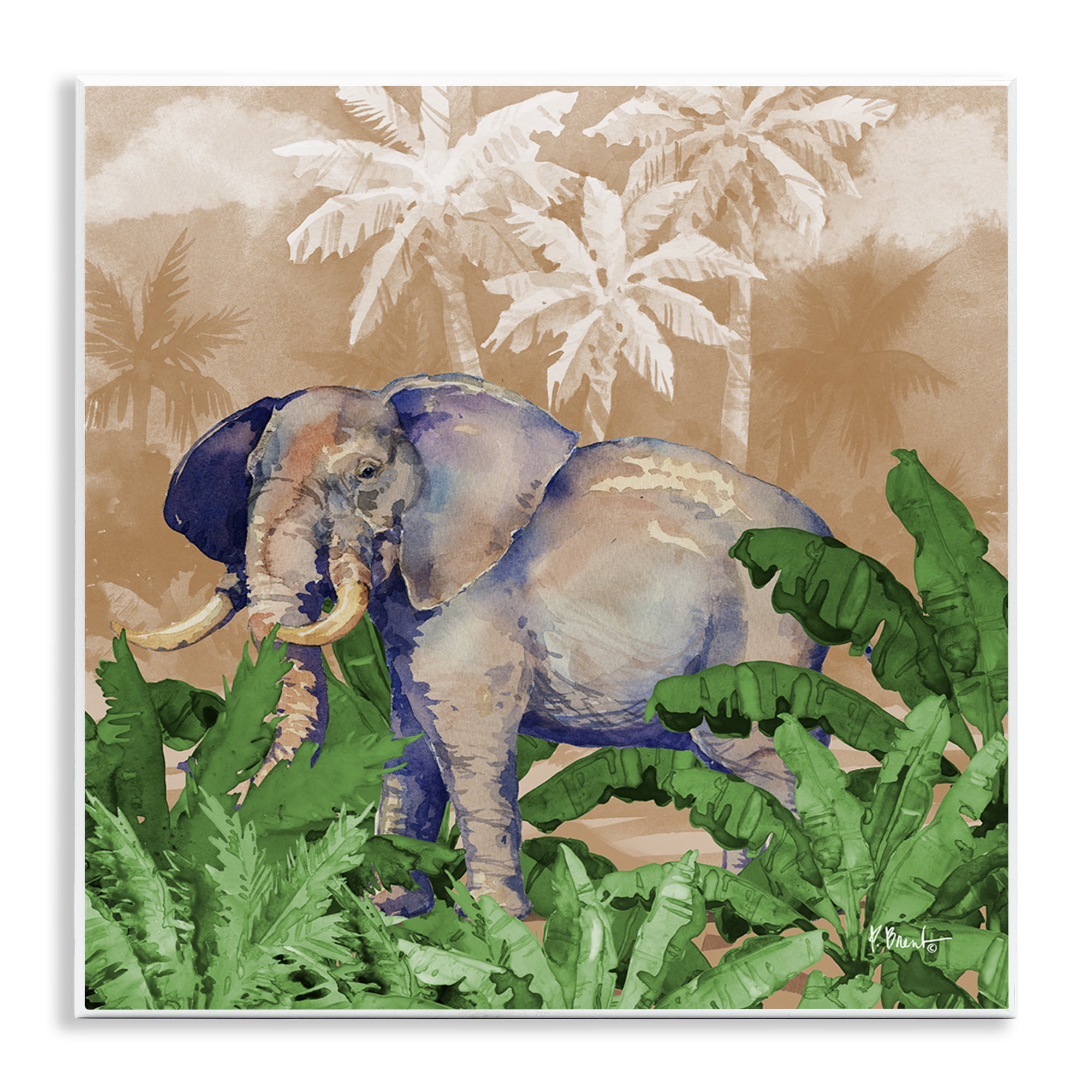 Stupell Industries Jungle Life Elephant Animals & Insects Painting Unframed Art Print Wall Art, 12 x 12
