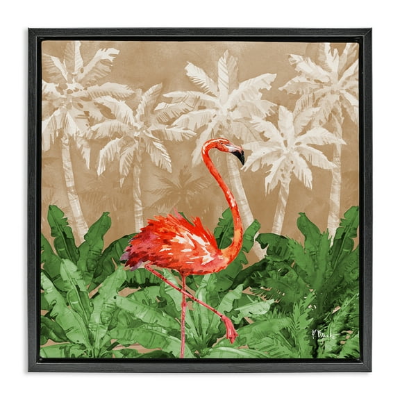 Stupell Industries Jungle Life Flamingo Animals & Insects Painting Black Floater Framed Canvas Art Print Wall Art, 18 x 18